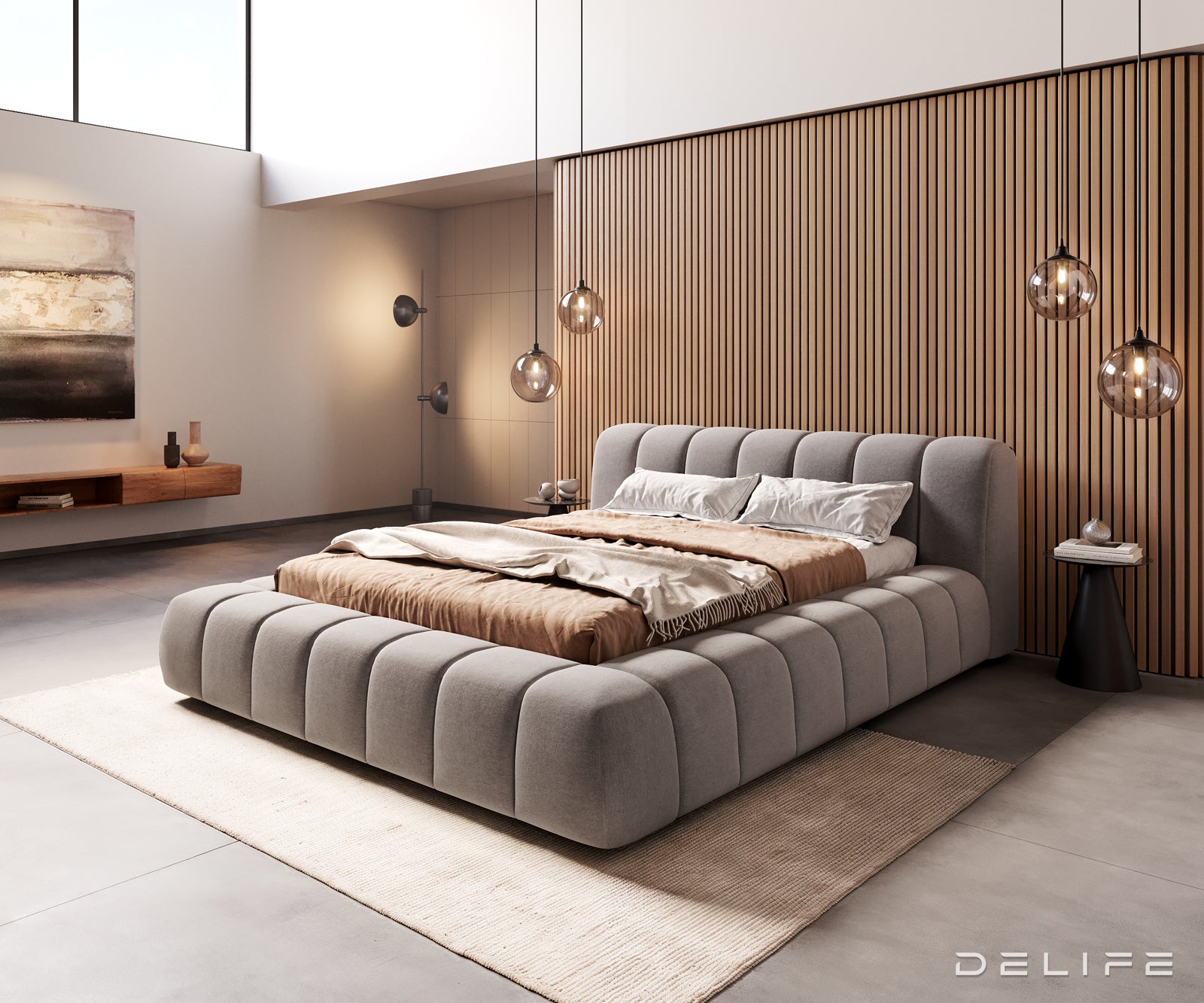 Posteljni okvir Cutio, material: mikrovlaken