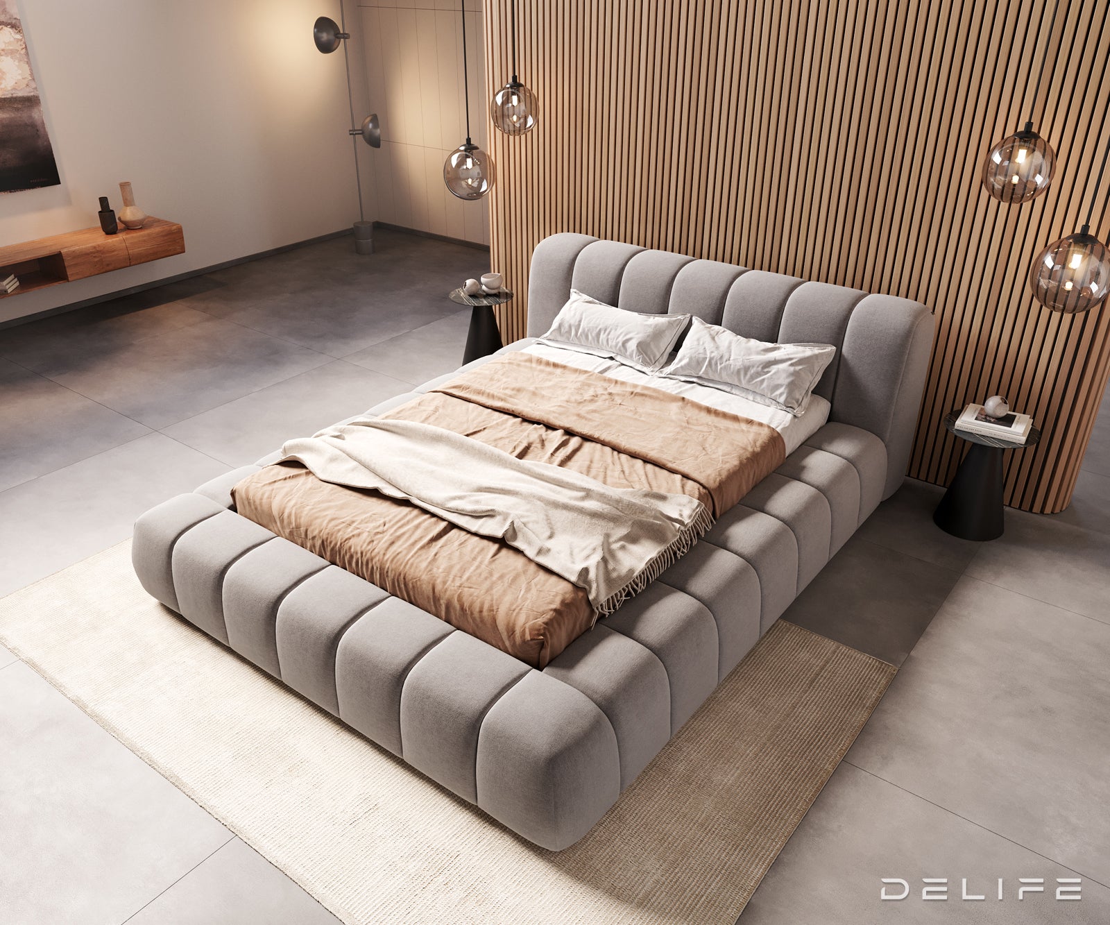 Posteljni okvir Cutio, material: mikrovlaken