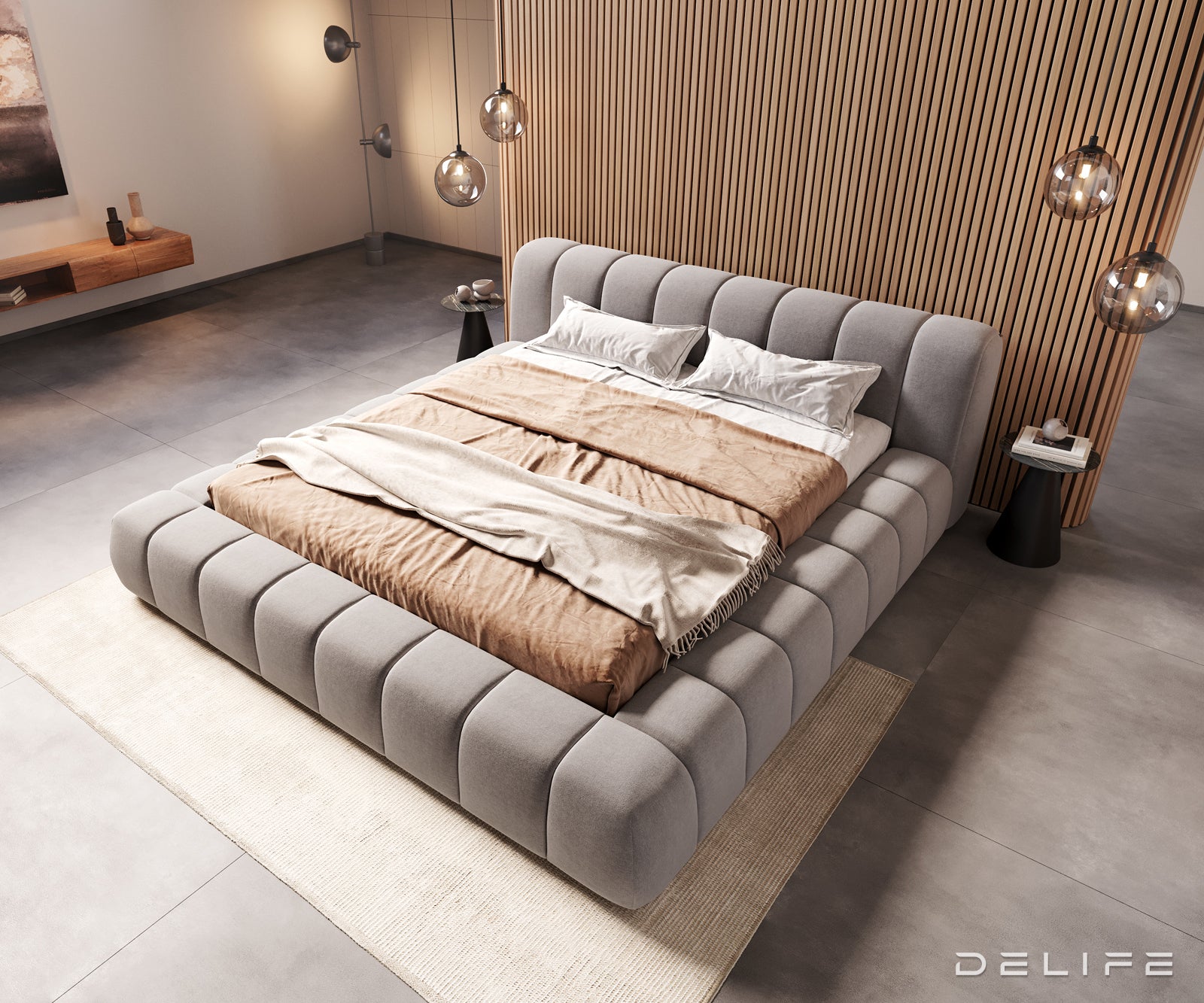 Posteljni okvir Cutio, material: mikrovlaken