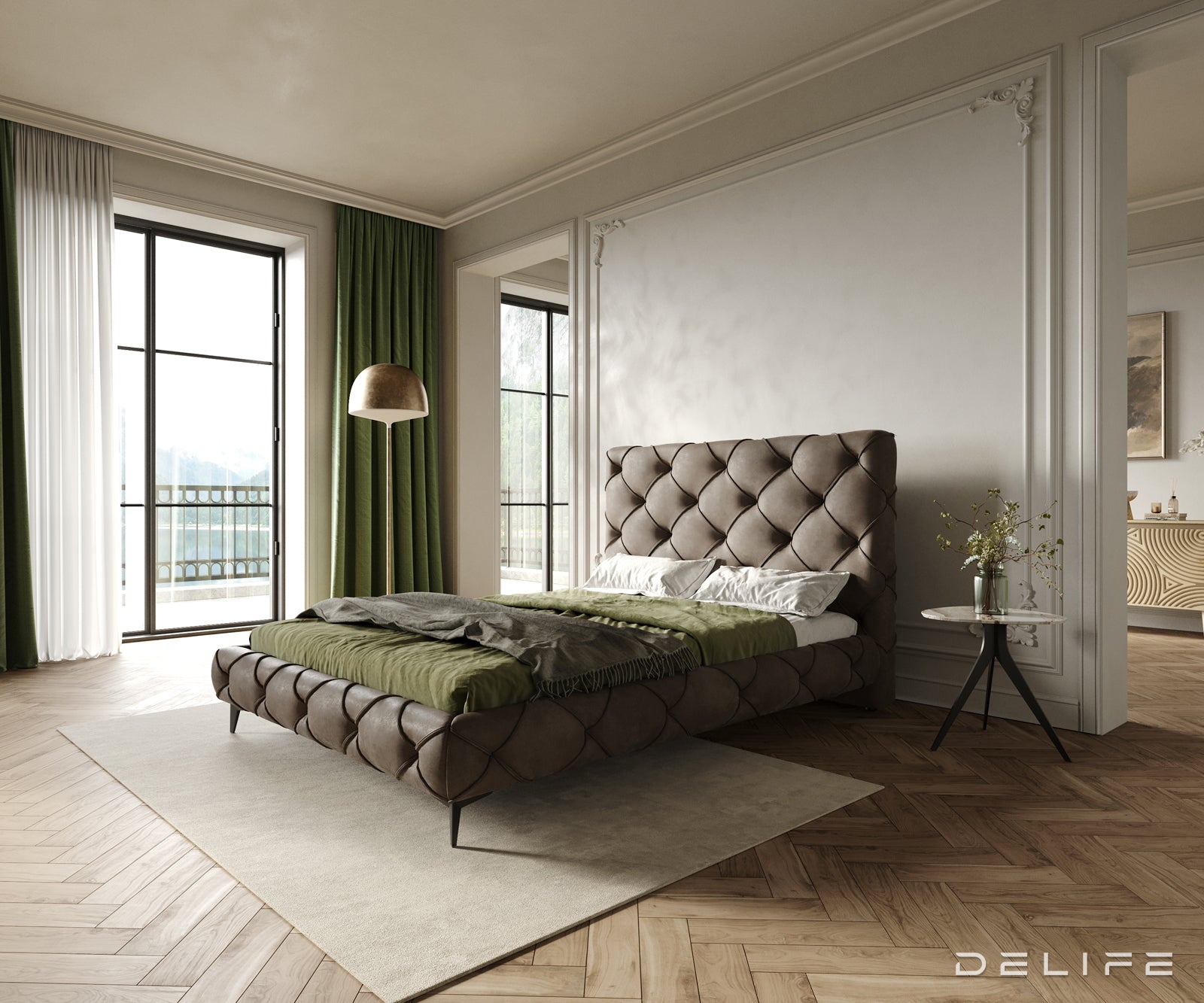 Posteljni okvir Nayara, material: mikrofibra