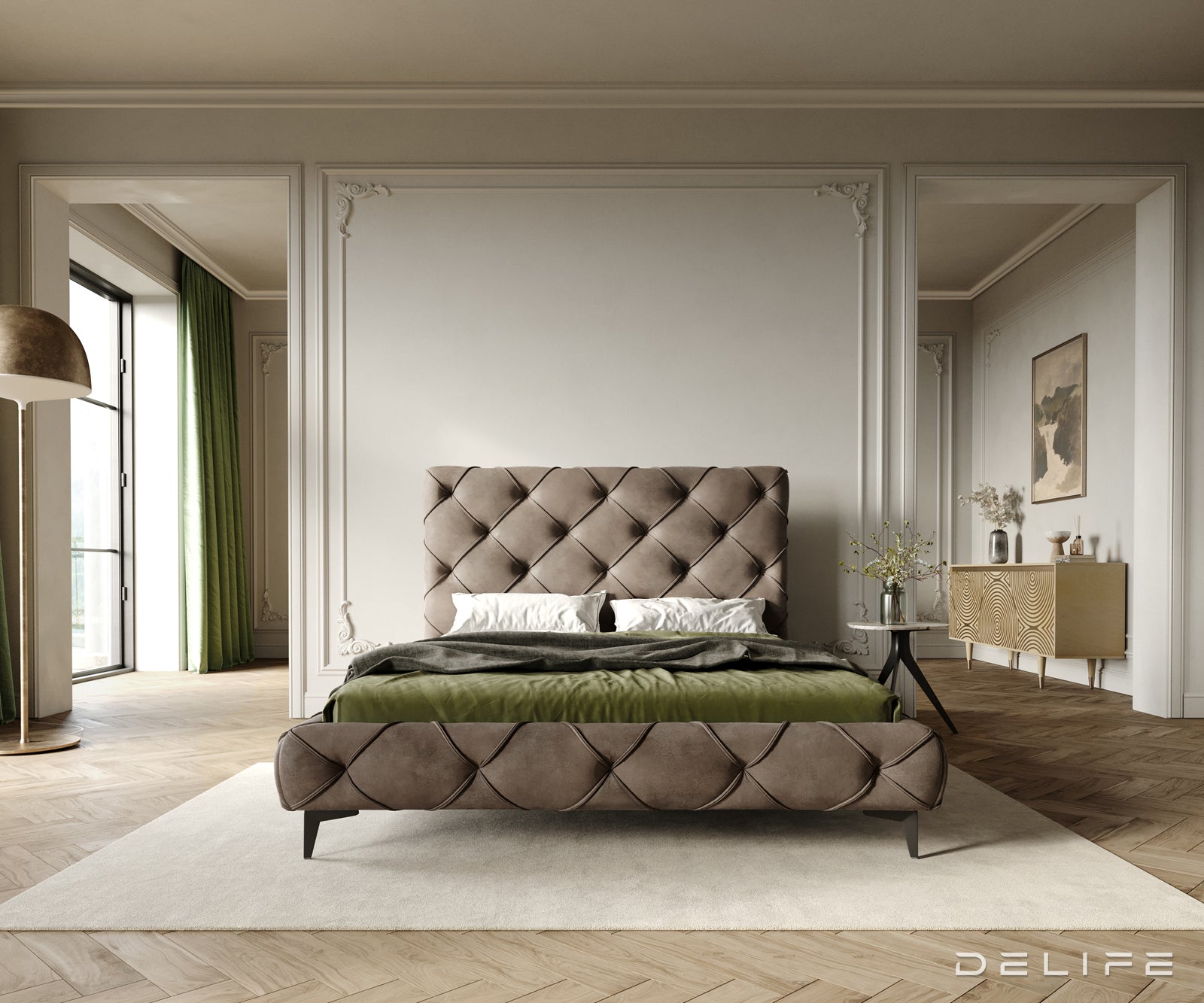 Posteljni okvir Nayara, material: mikrofibra