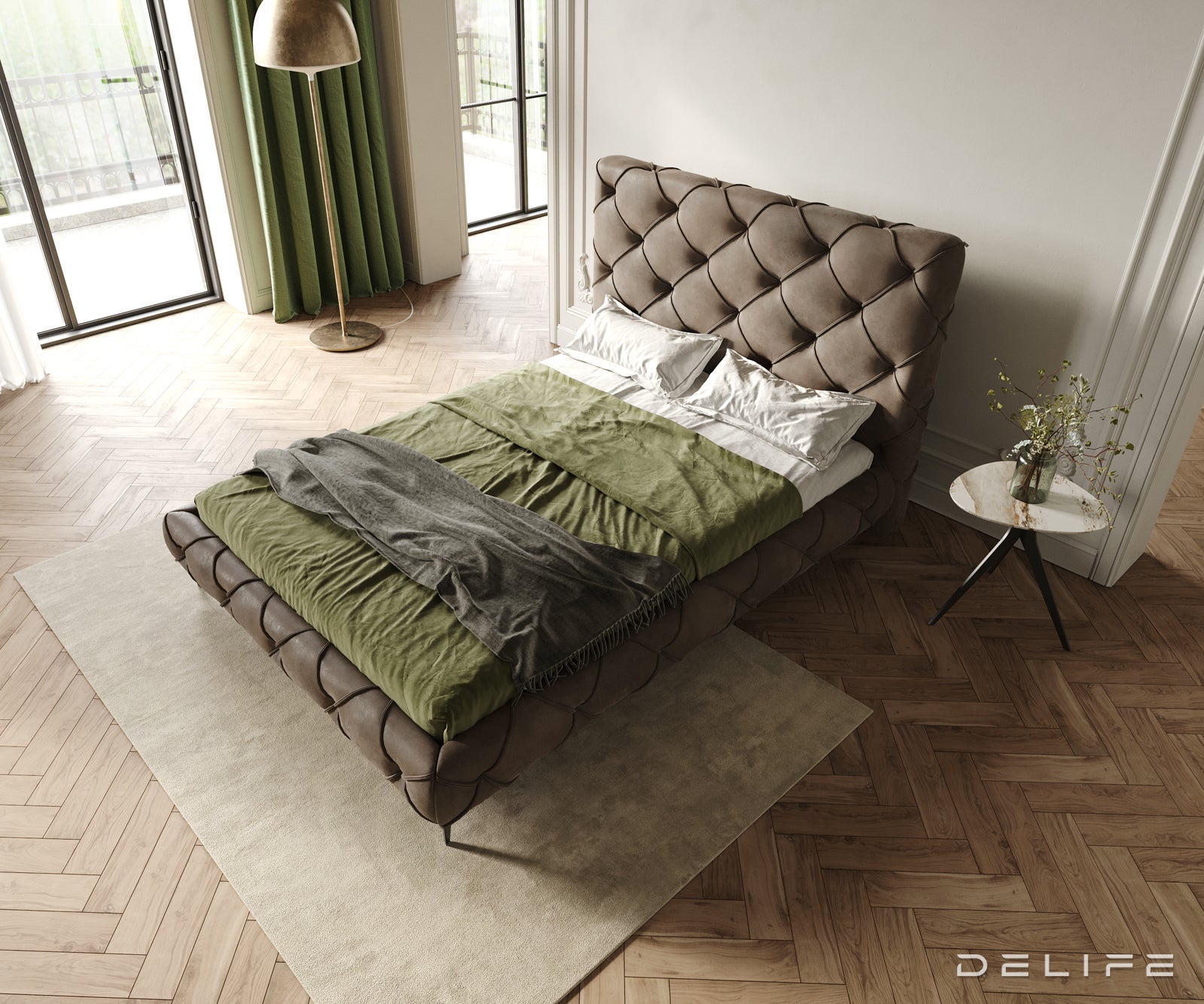 Posteljni okvir Nayara, material: mikrofibra