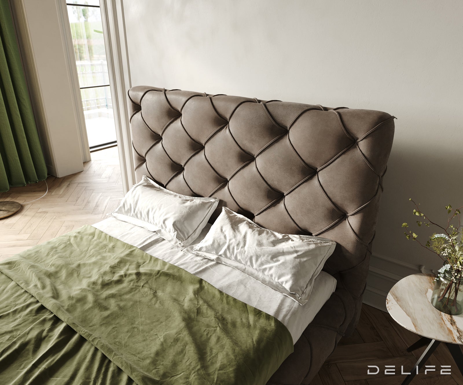 Posteljni okvir Nayara, material: mikrofibra