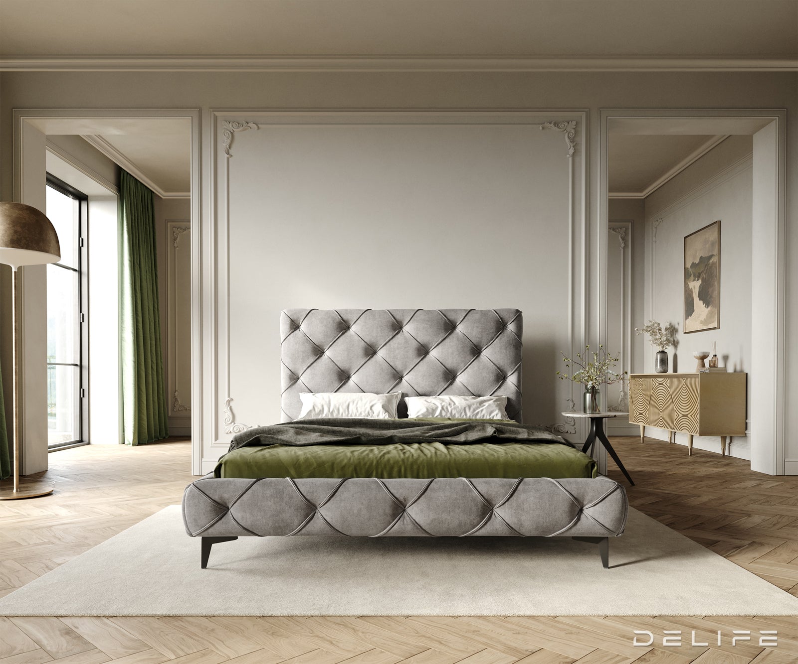 Posteljni okvir Nayara, material: mikrofibra