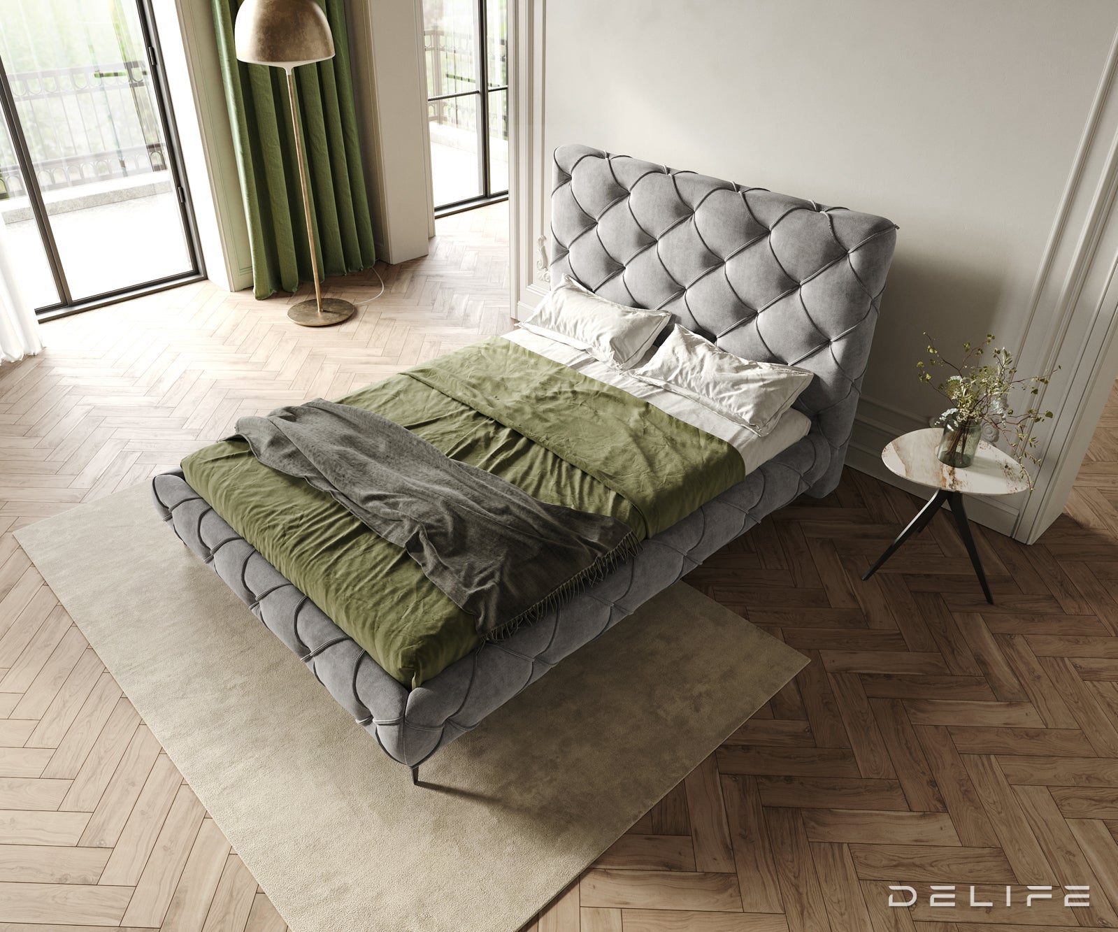 Posteljni okvir Nayara, material: mikrofibra