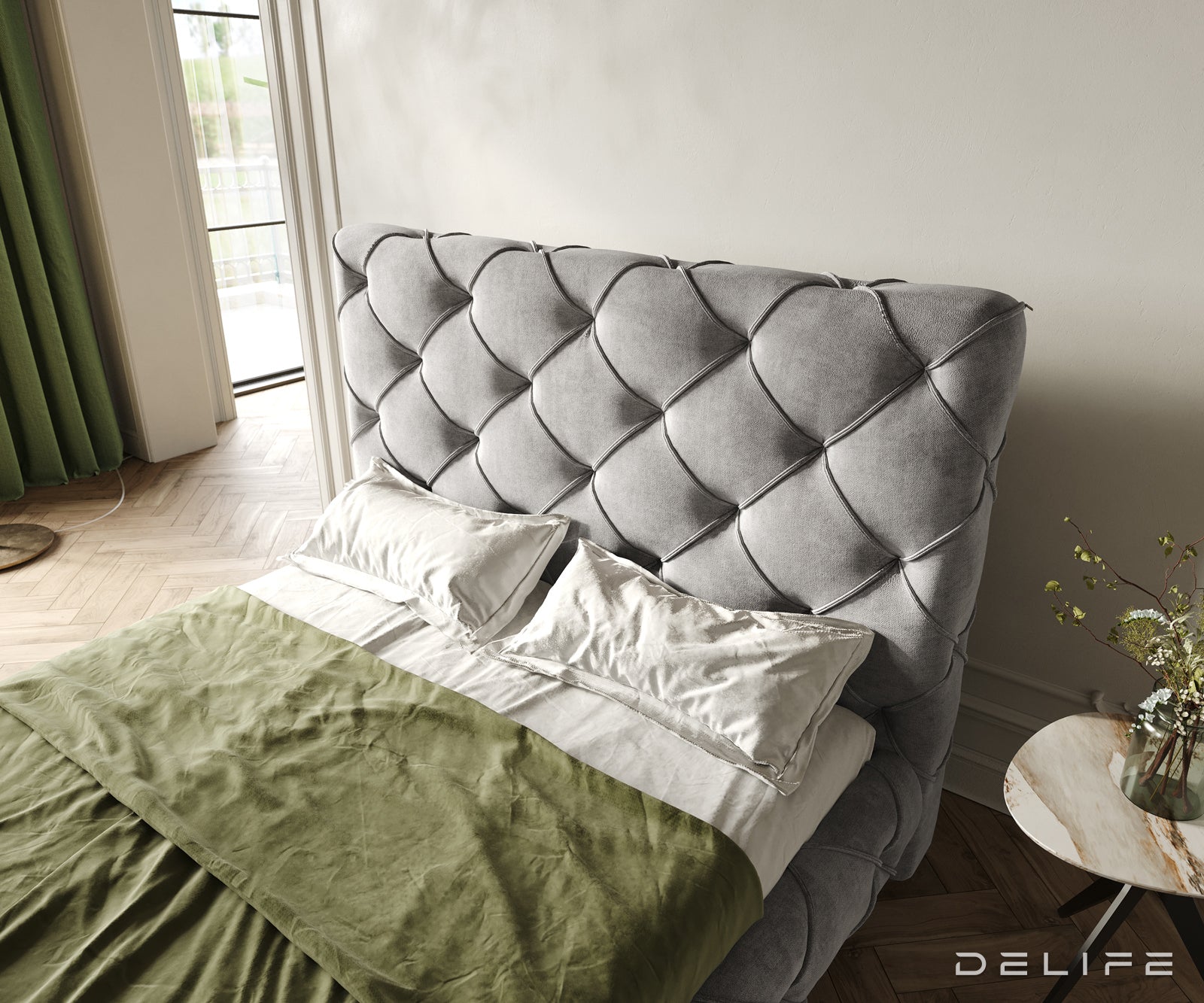 Posteljni okvir Nayara, material: mikrofibra