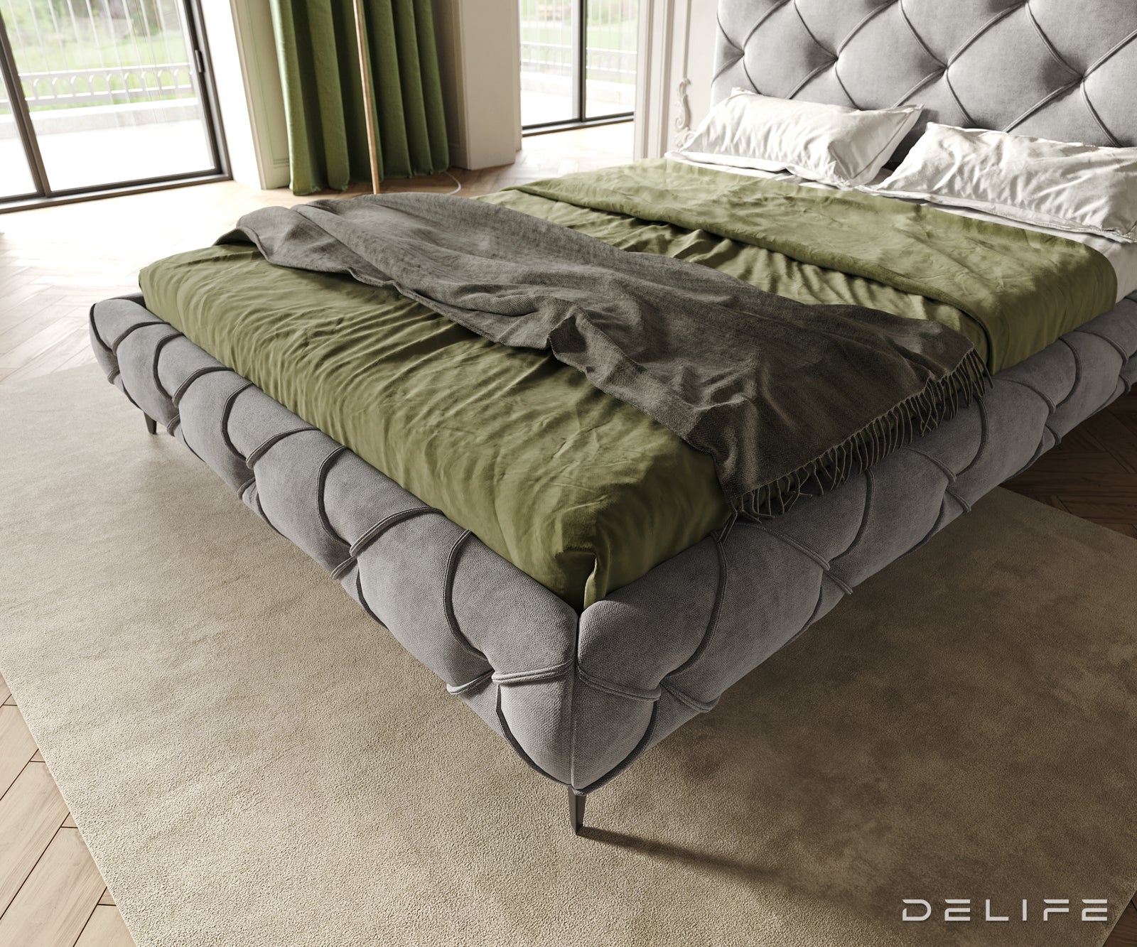 Posteljni okvir Nayara, material: mikrofibra