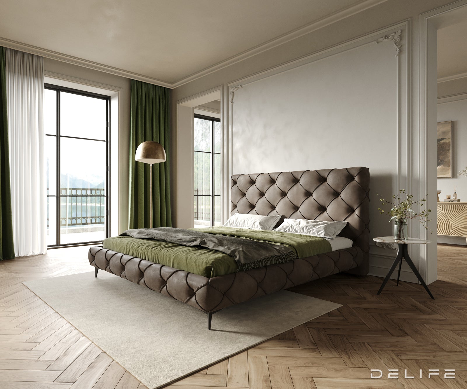 Posteljni okvir Nayara, material: mikrofibra