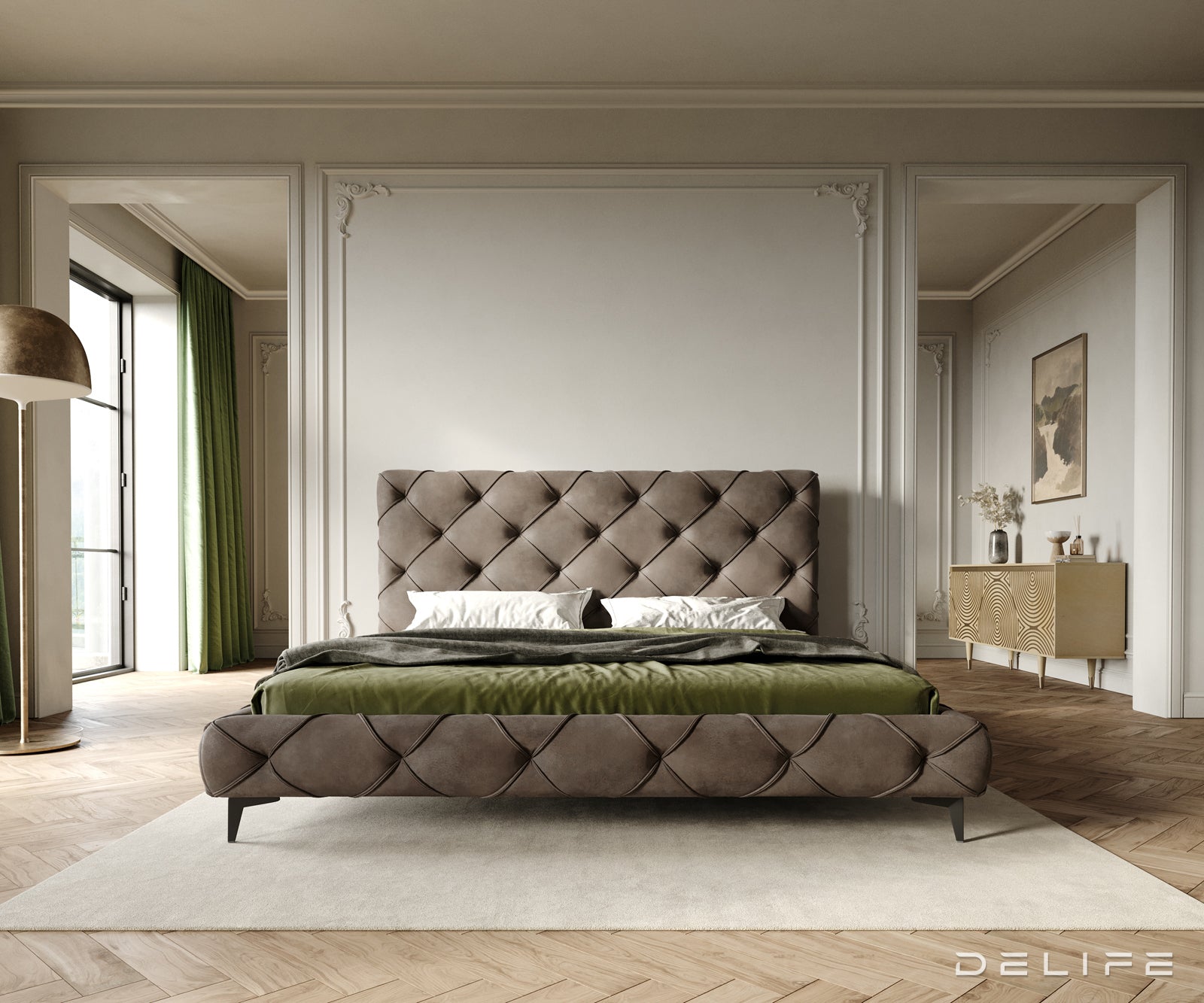 Posteljni okvir Nayara, material: mikrofibra