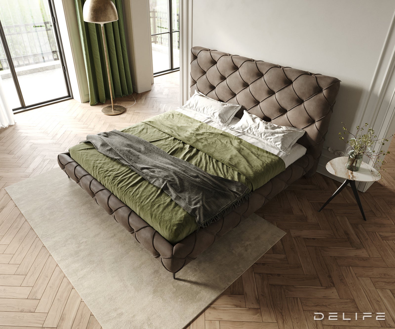 Posteljni okvir Nayara, material: mikrofibra