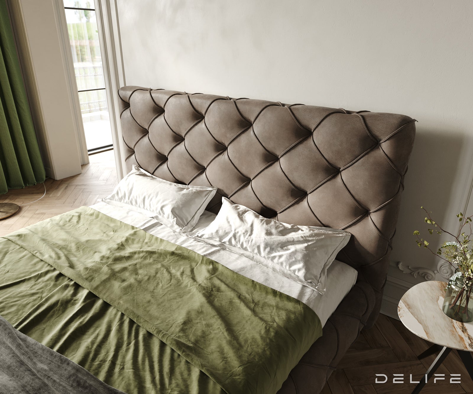 Posteljni okvir Nayara, material: mikrofibra