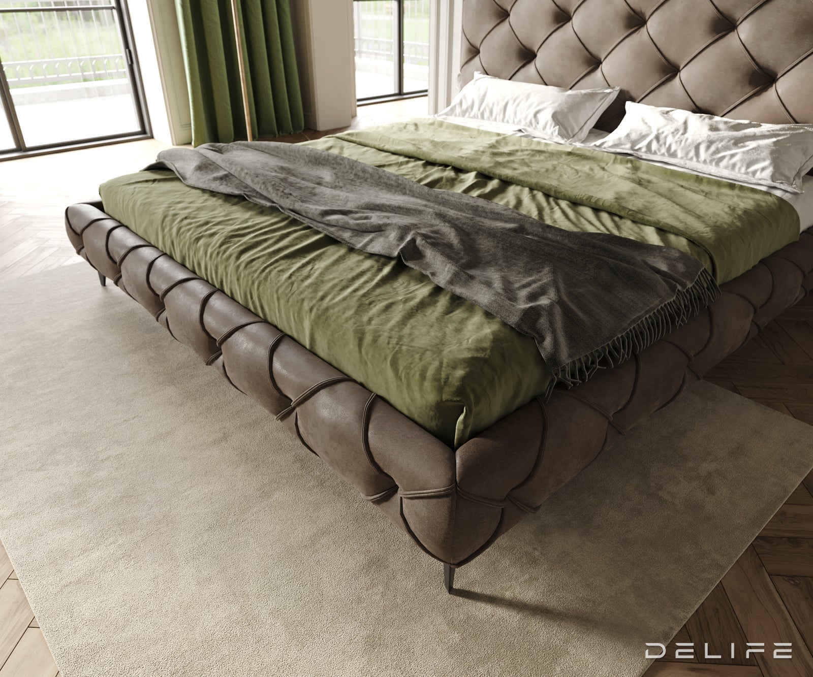 Posteljni okvir Nayara, material: mikrofibra