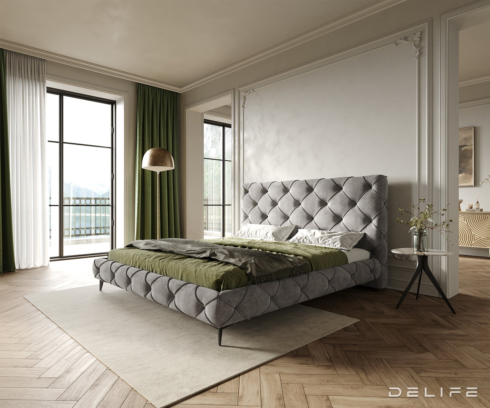 Posteljni okvir Nayara, material: mikrofibra