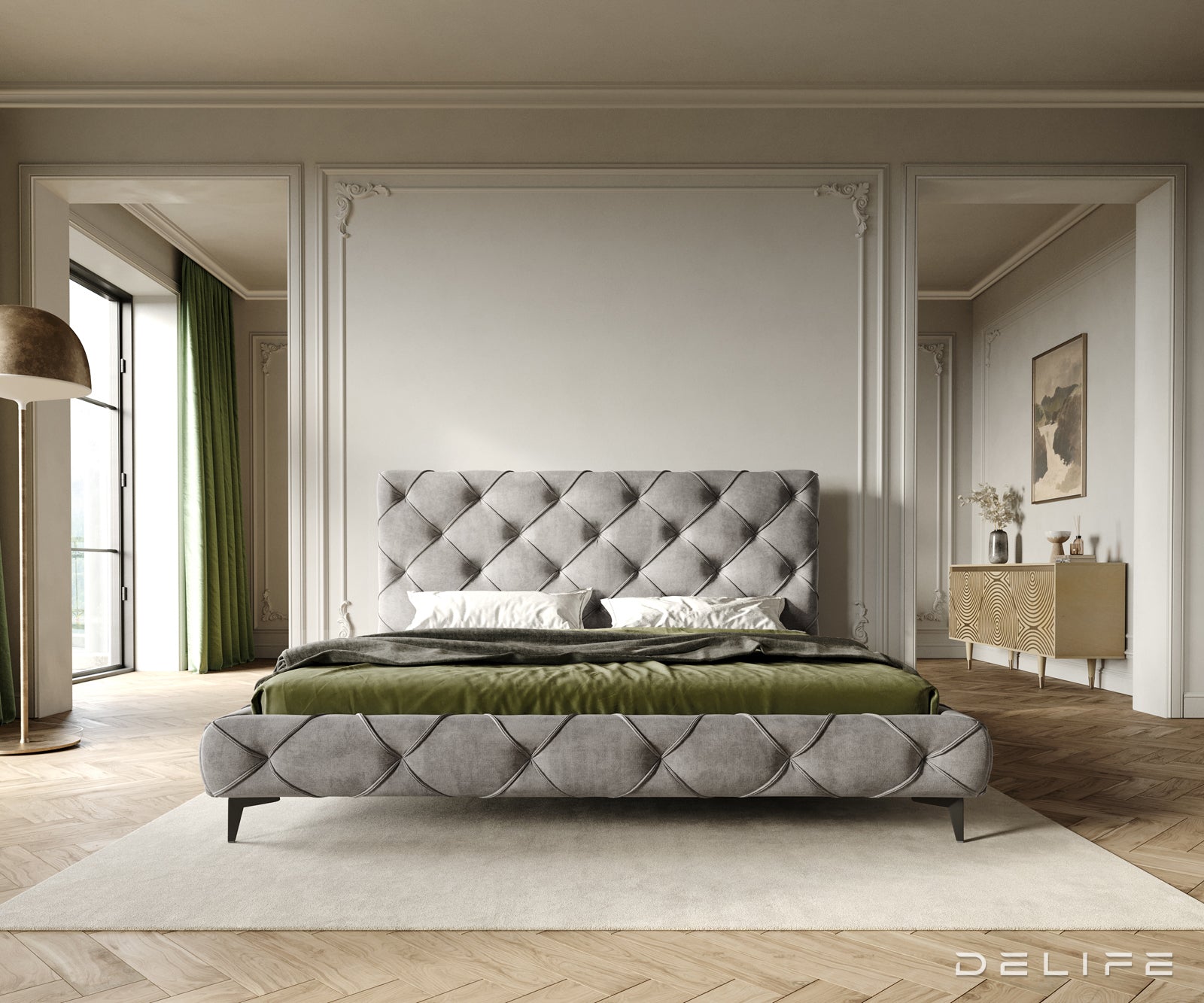 Posteljni okvir Nayara, material: mikrofibra