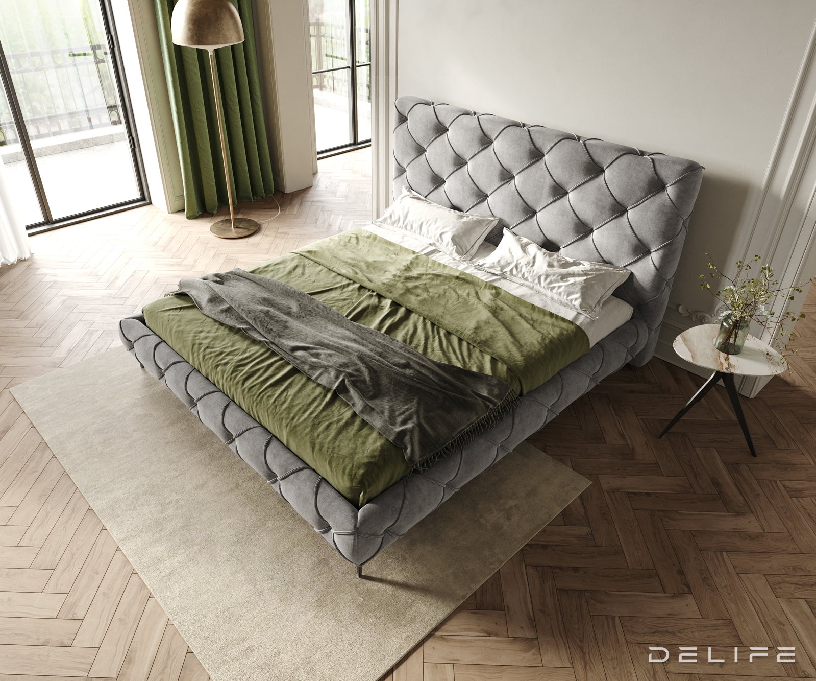 Posteljni okvir Nayara, material: mikrofibra