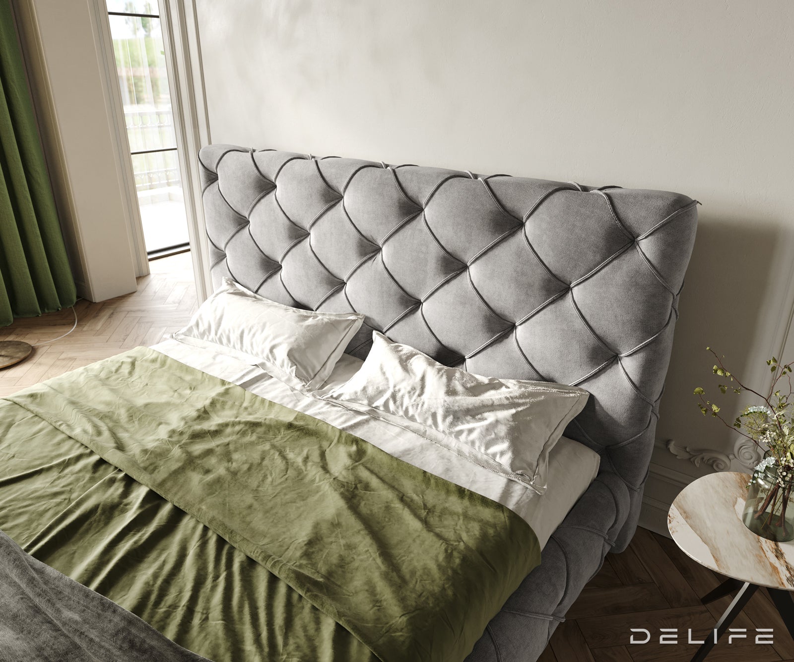 Posteljni okvir Nayara, material: mikrofibra