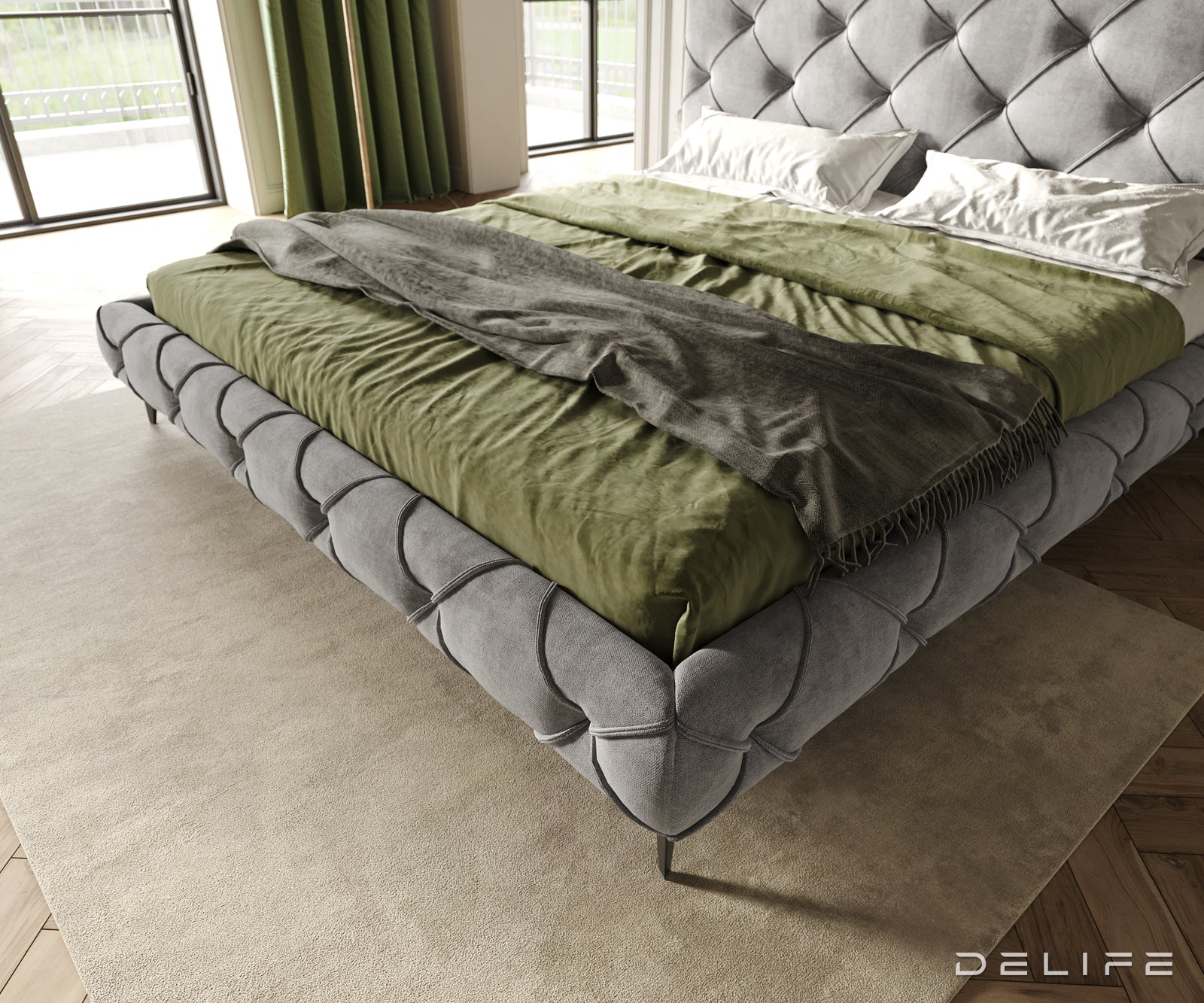 Posteljni okvir Nayara, material: mikrofibra