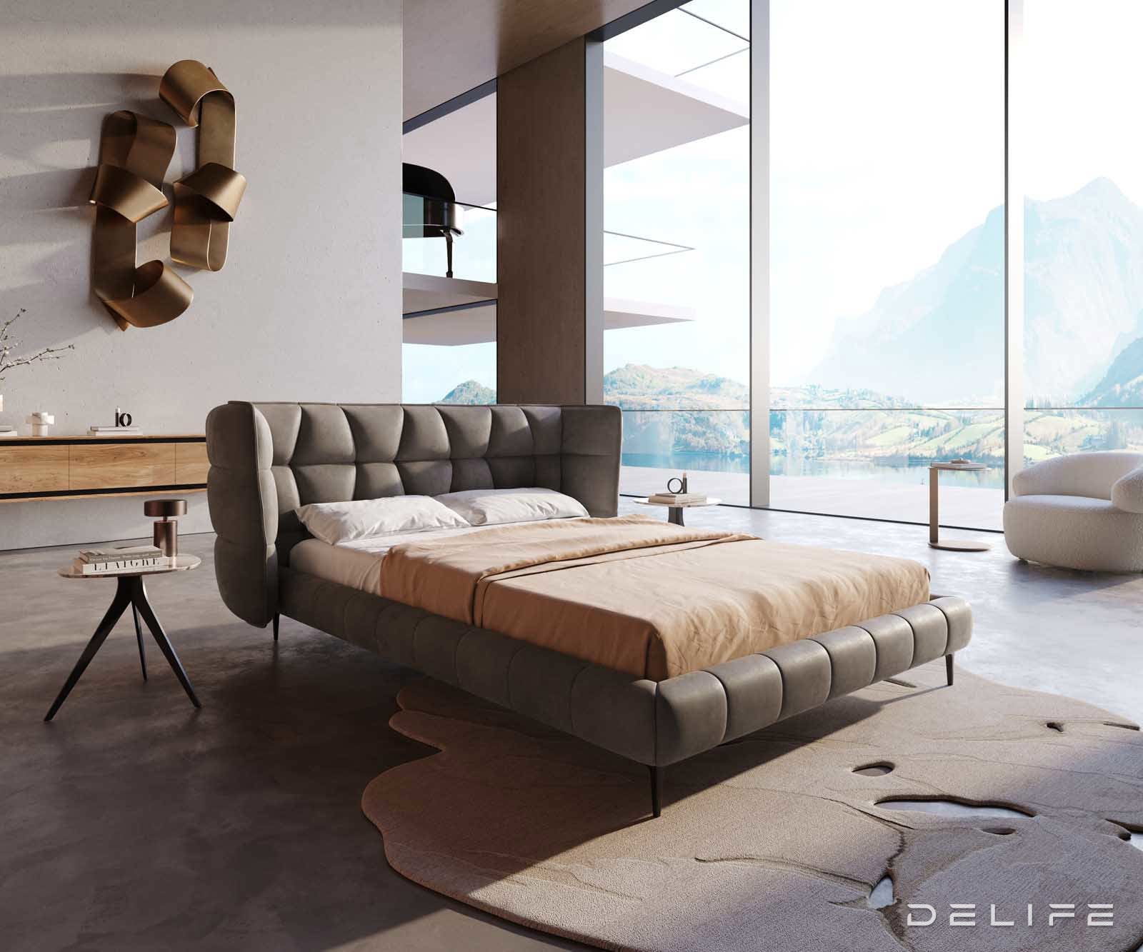 Posteljni okvir Capujo, material: mikrofibra