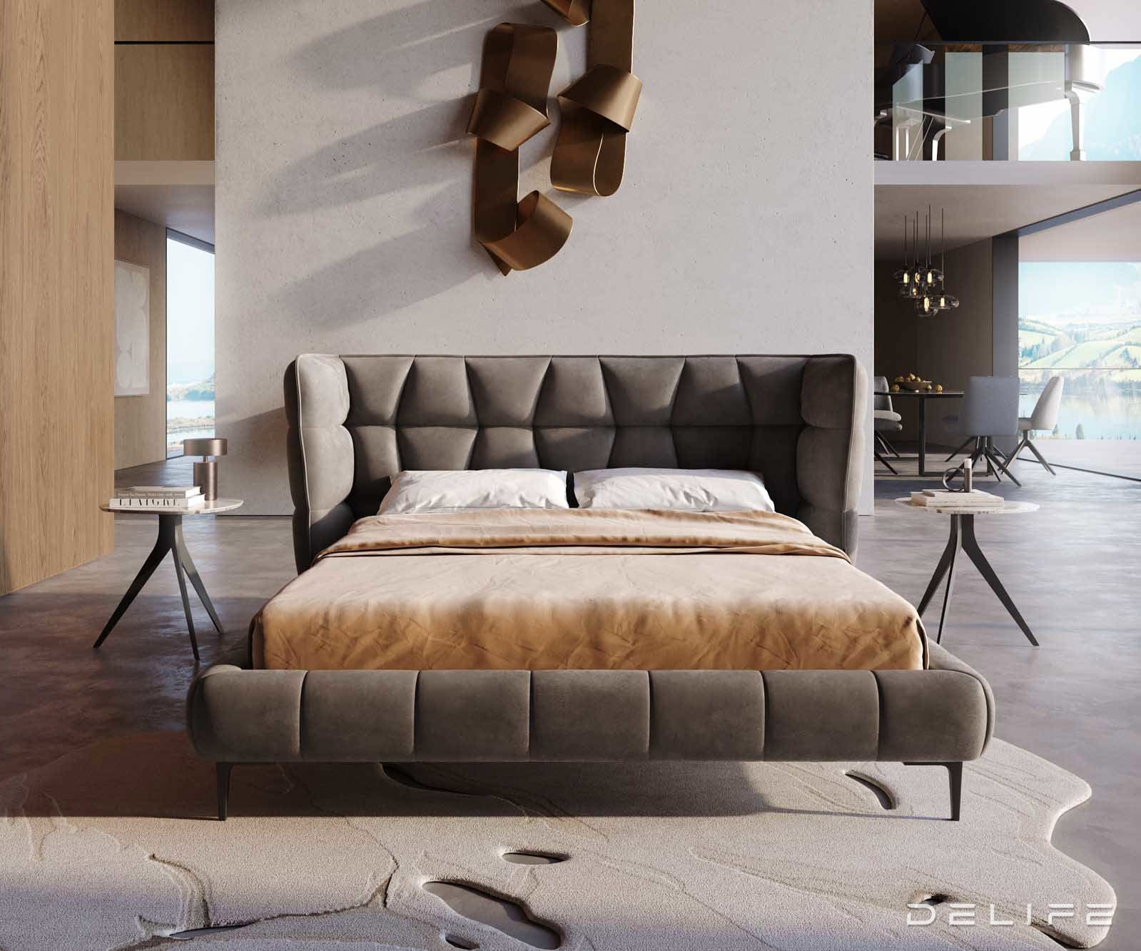 Posteljni okvir Capujo, material: mikrofibra