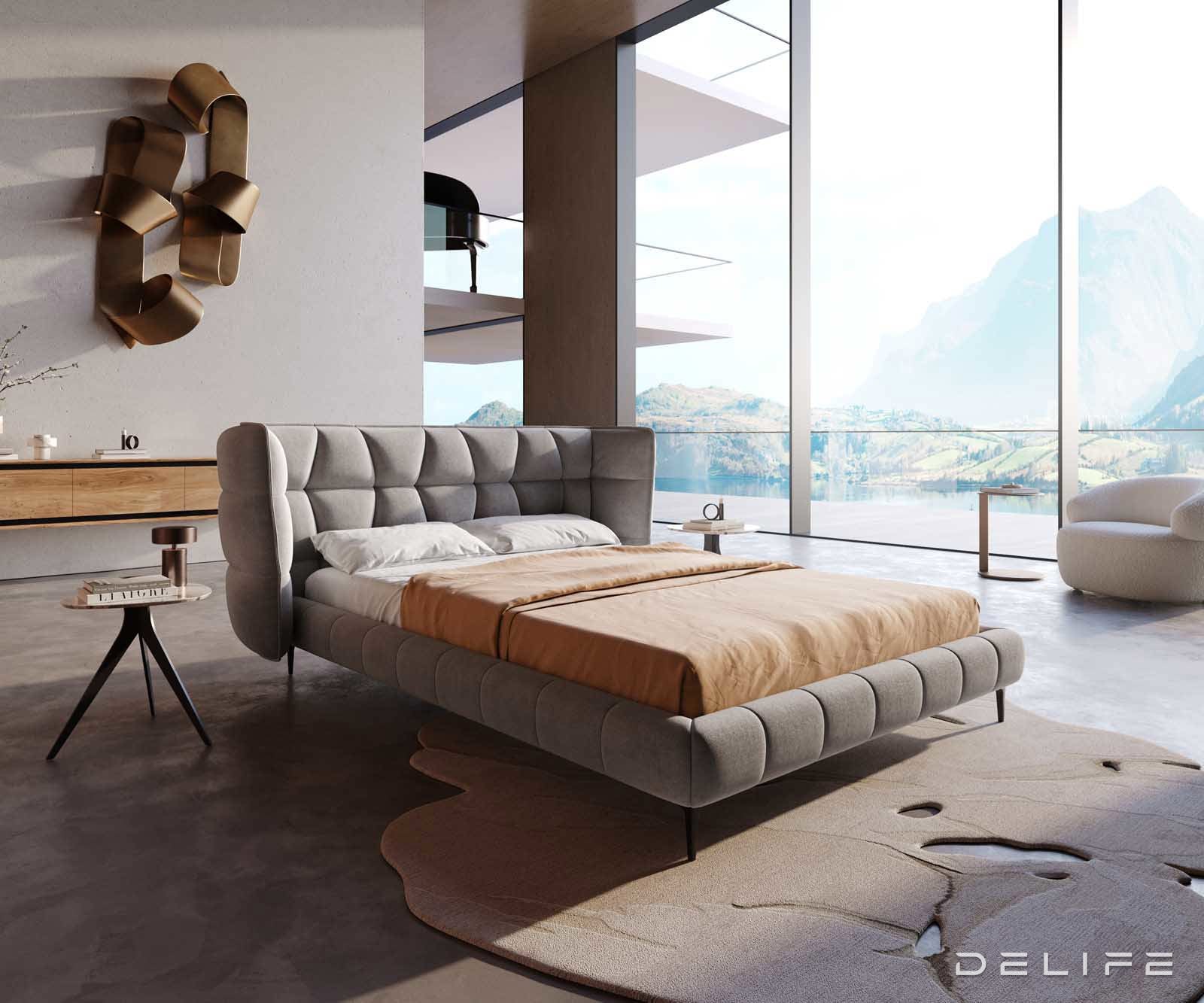 Posteljni okvir Capujo, material: mikrofibra