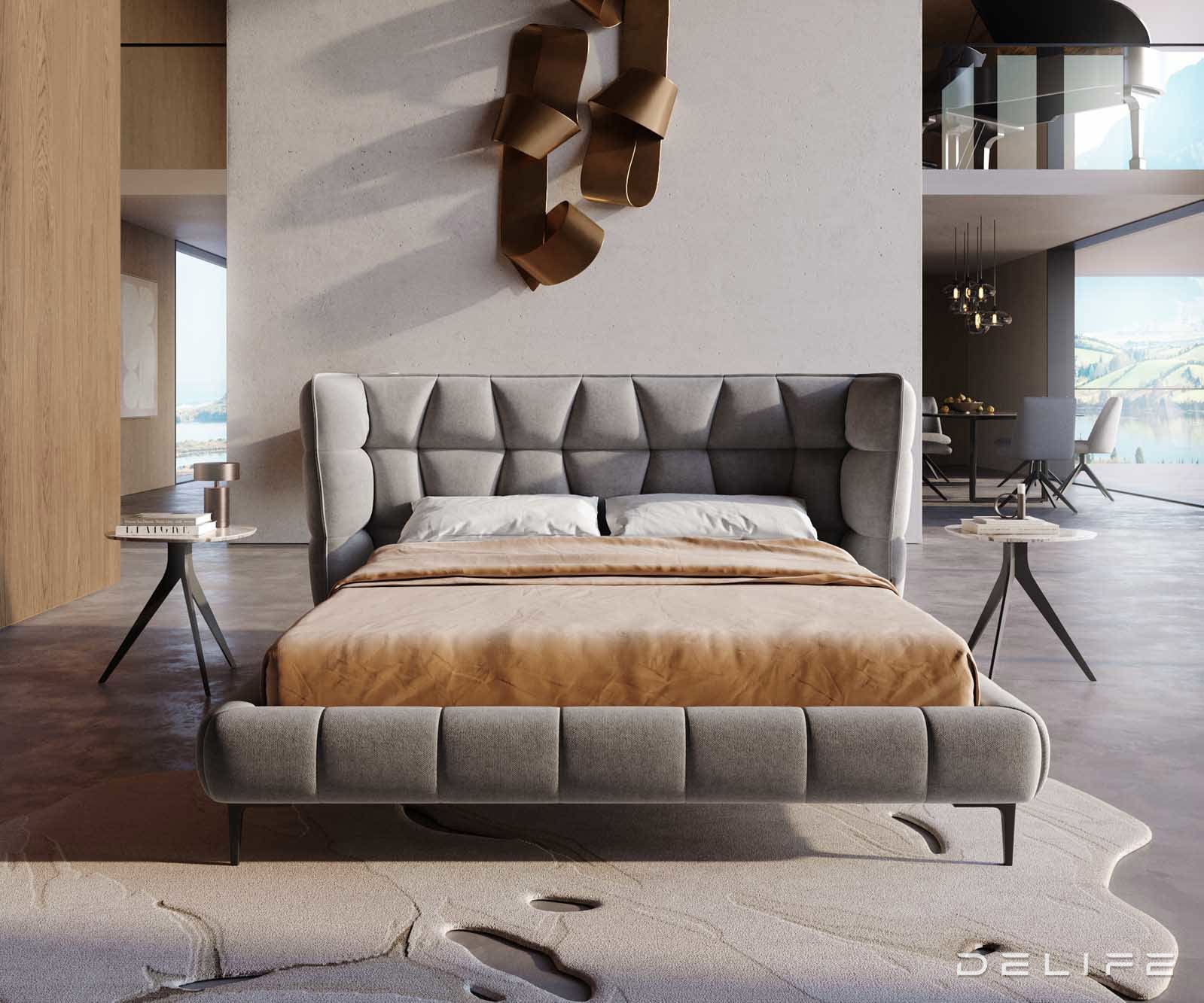 Posteljni okvir Capujo, material: mikrofibra