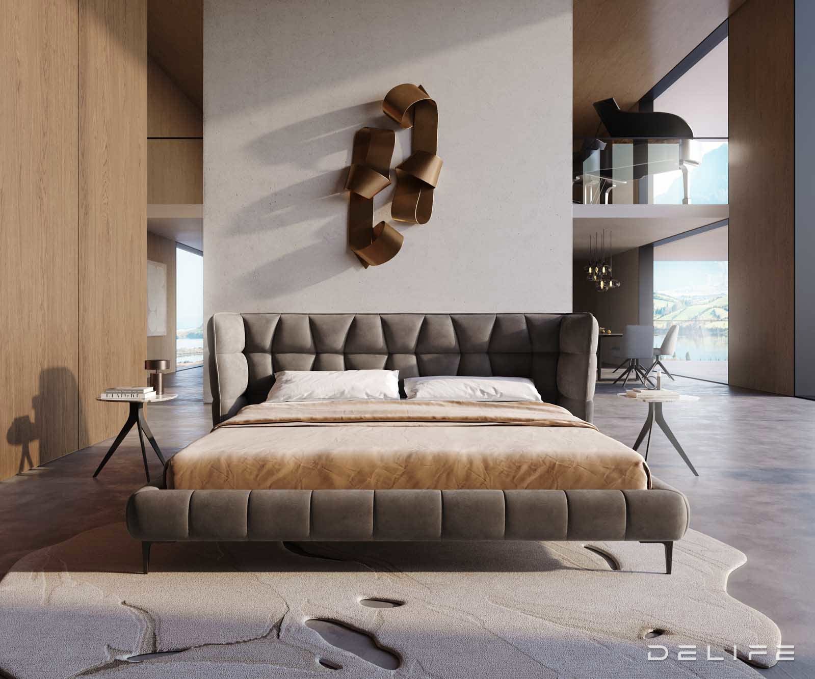 Posteljni okvir Capujo, material: mikrofibra