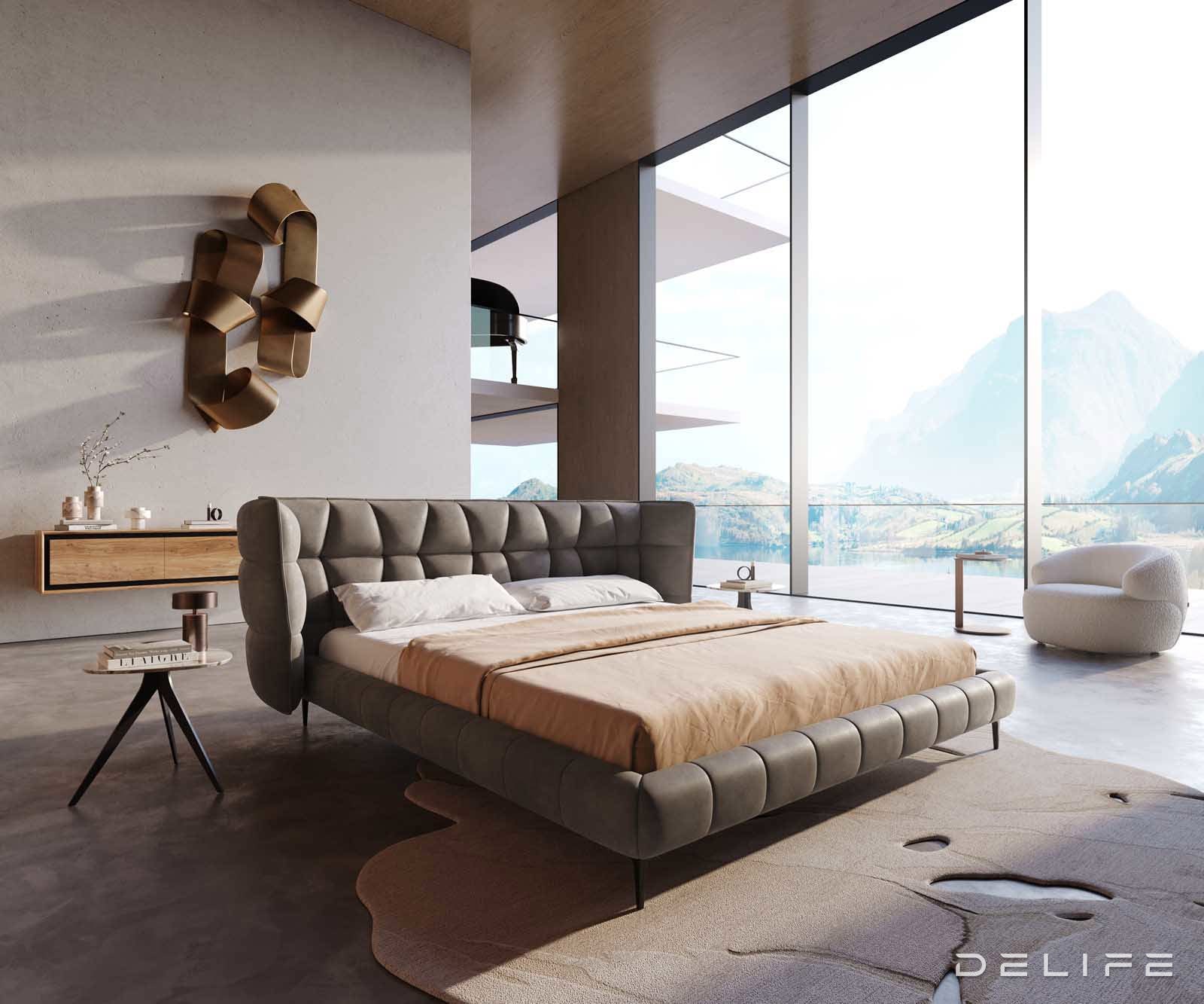 Posteljni okvir Capujo, material: mikrofibra