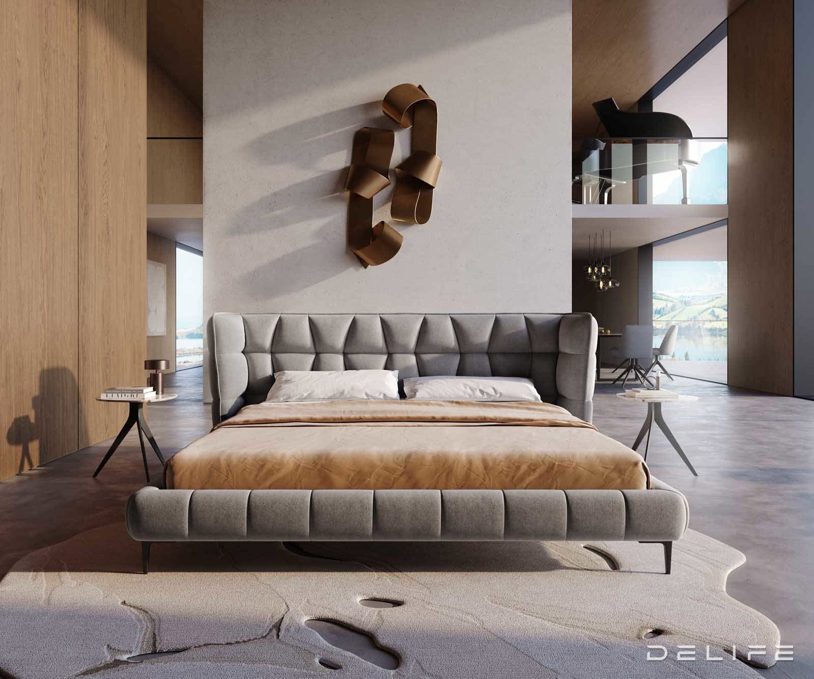 Posteljni okvir Capujo, material: mikrofibra