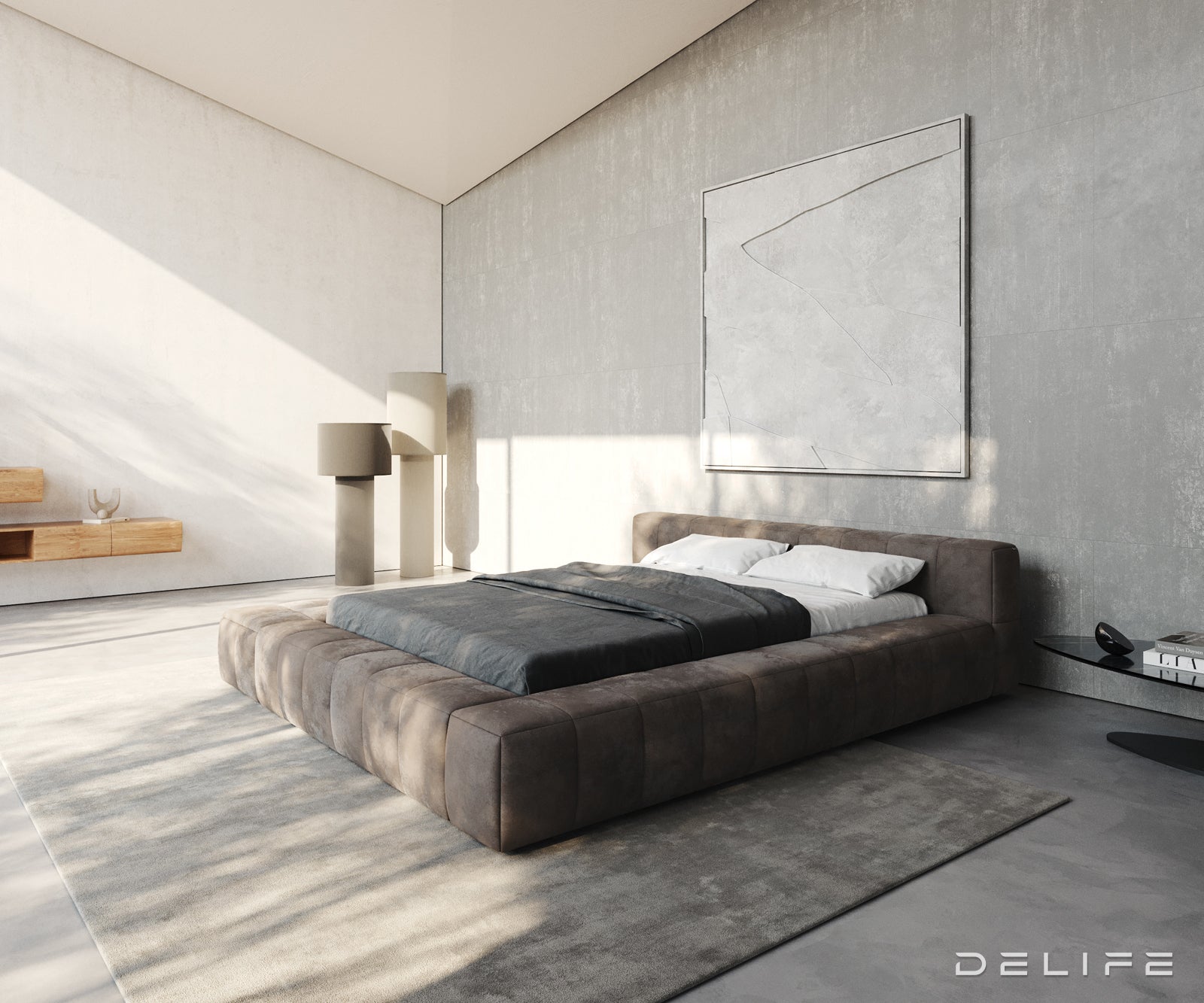 Posteljni okvir Espazio, material: mikrofibra