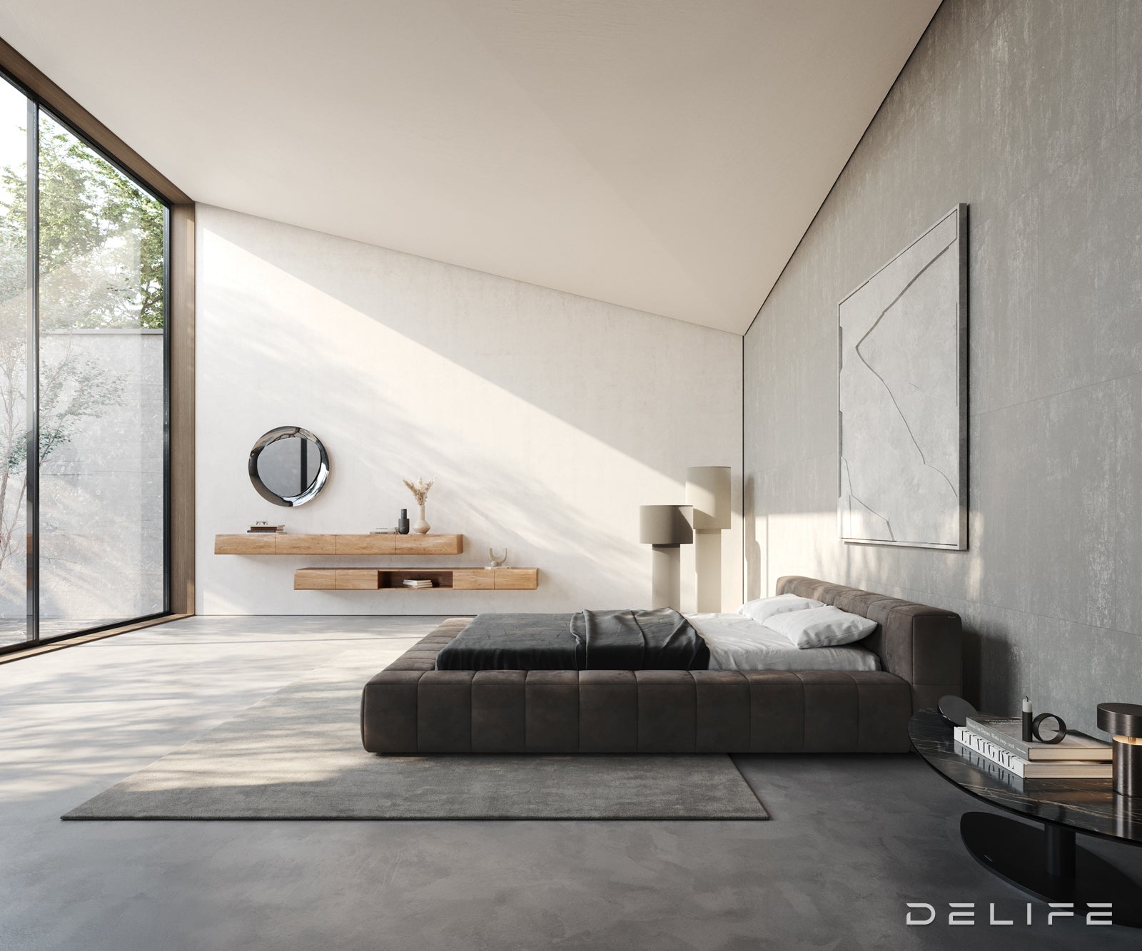 Posteljni okvir Espazio, material: mikrofibra