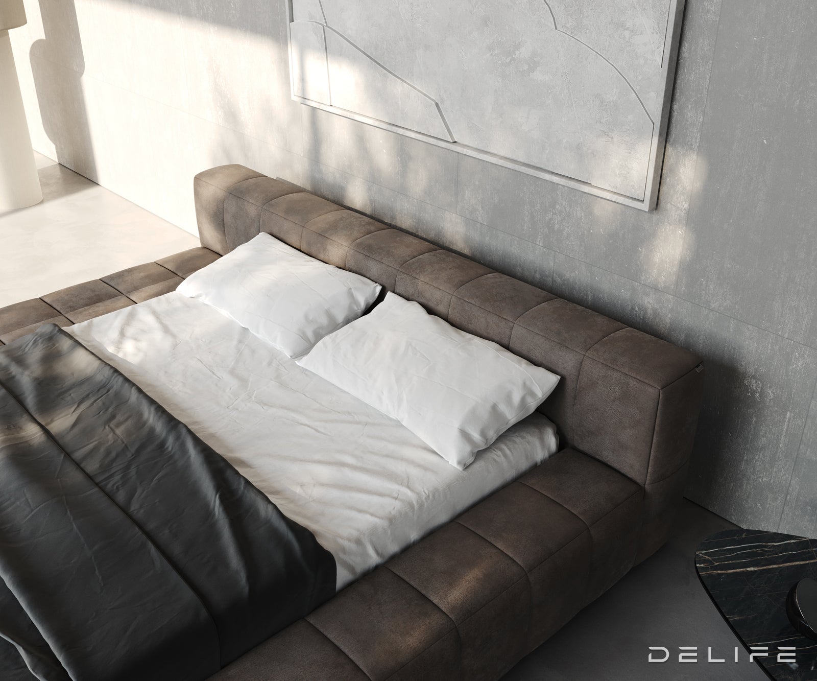 Posteljni okvir Espazio, material: mikrofibra