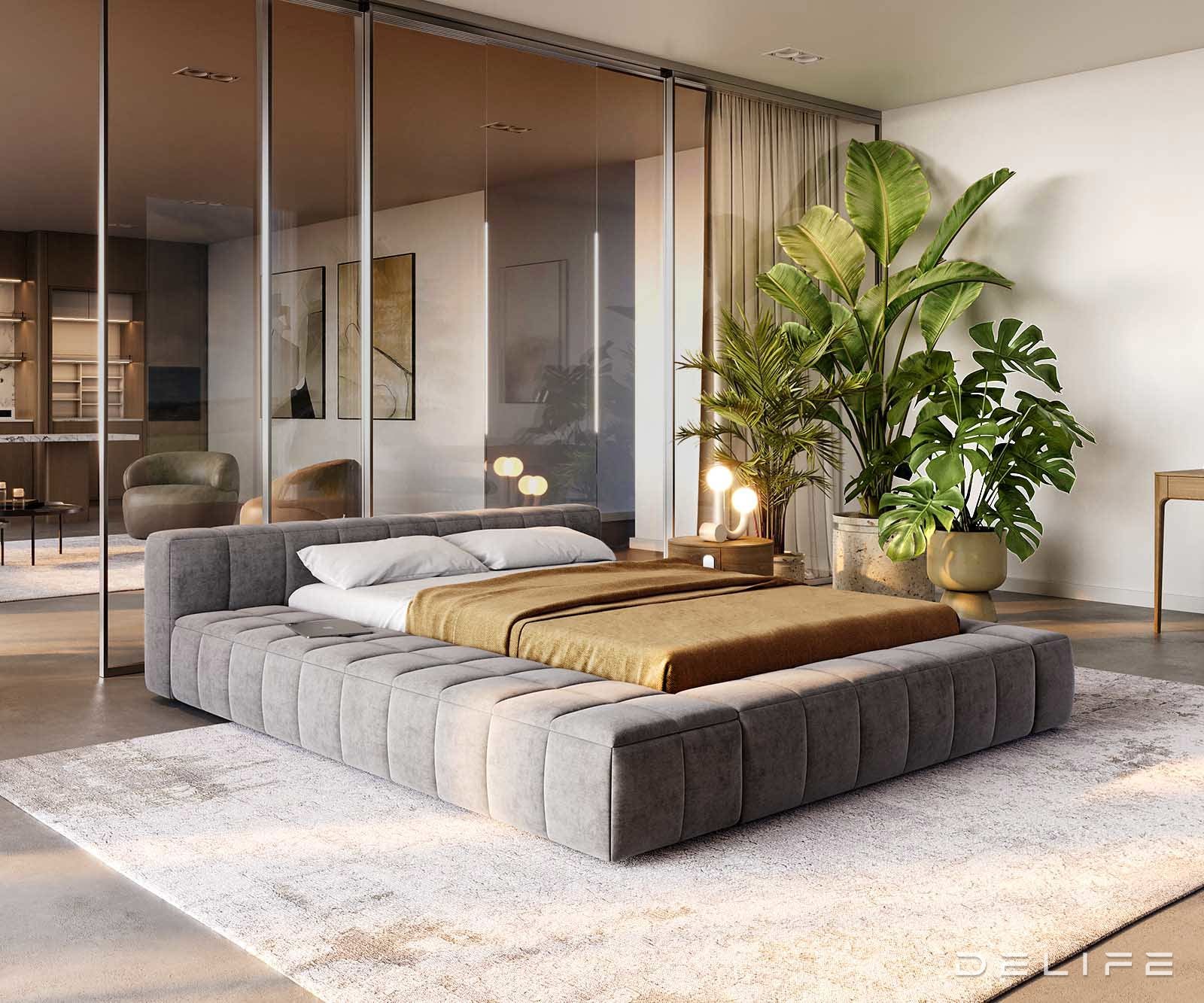 Posteljni okvir Espazio, material: mikrofibra