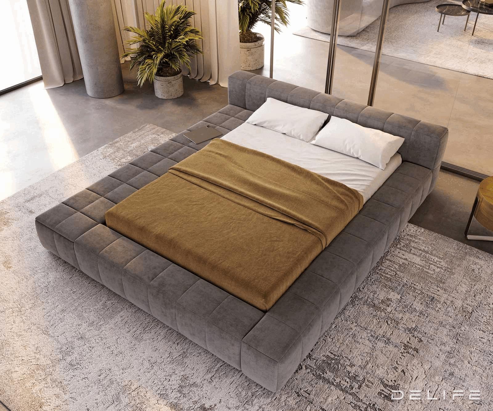 Posteljni okvir Espazio, material: mikrofibra