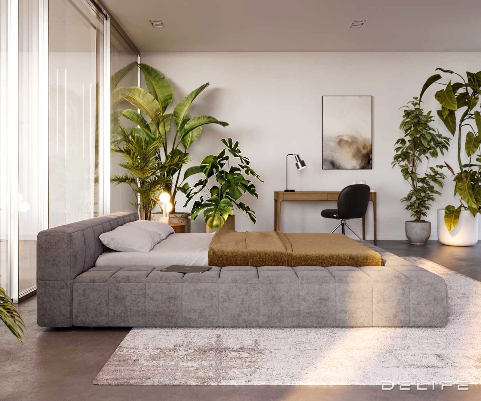 Posteljni okvir Espazio, material: mikrofibra