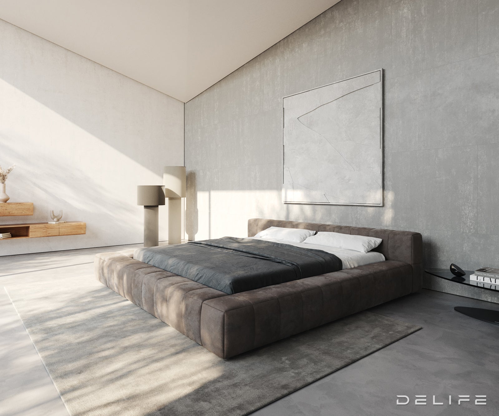 Posteljni okvir Espazio, material: mikrofibra