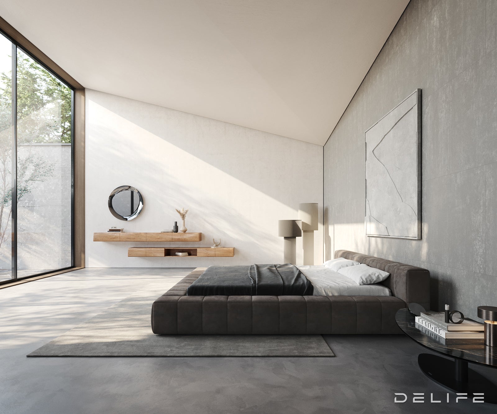 Posteljni okvir Espazio, material: mikrofibra