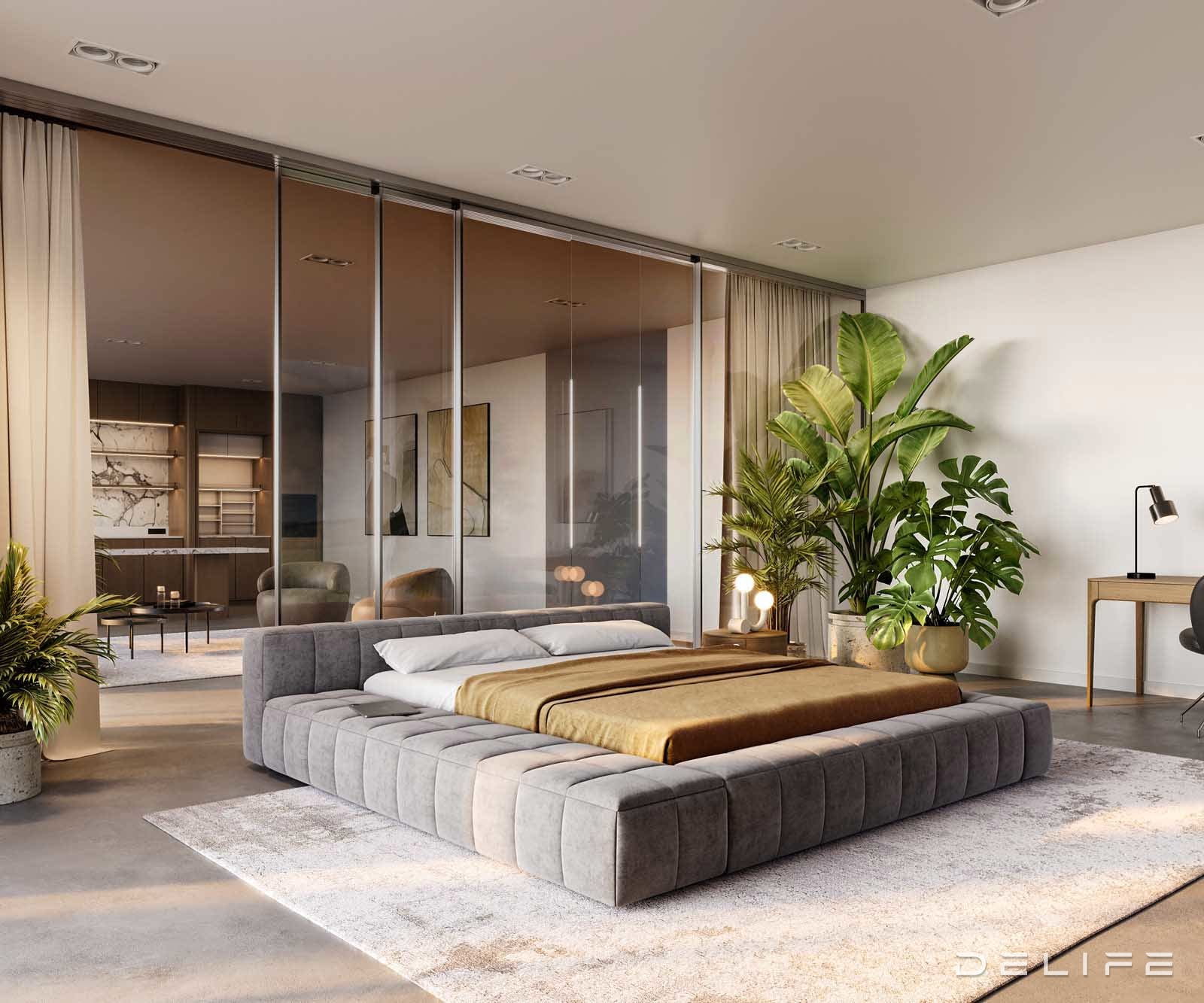 Posteljni okvir Espazio, material: mikrofibra