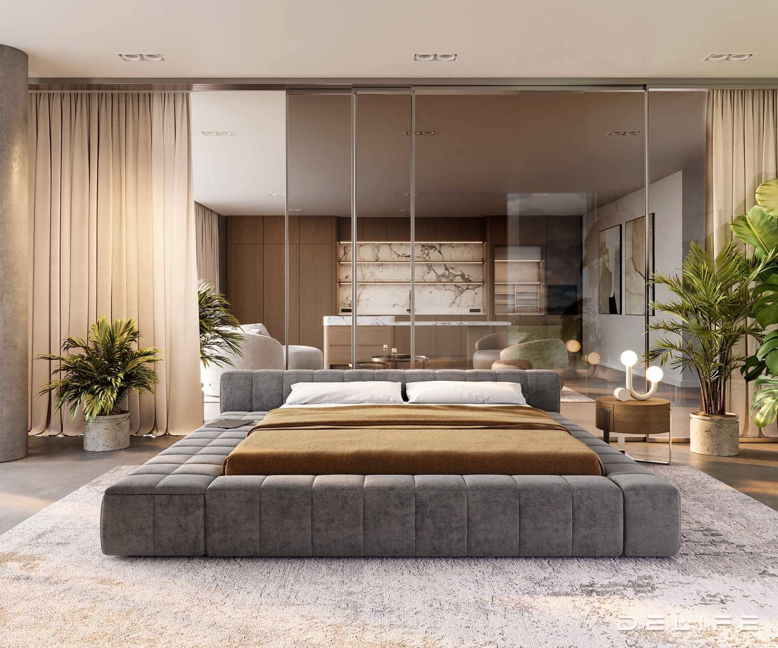 Posteljni okvir Espazio, material: mikrofibra