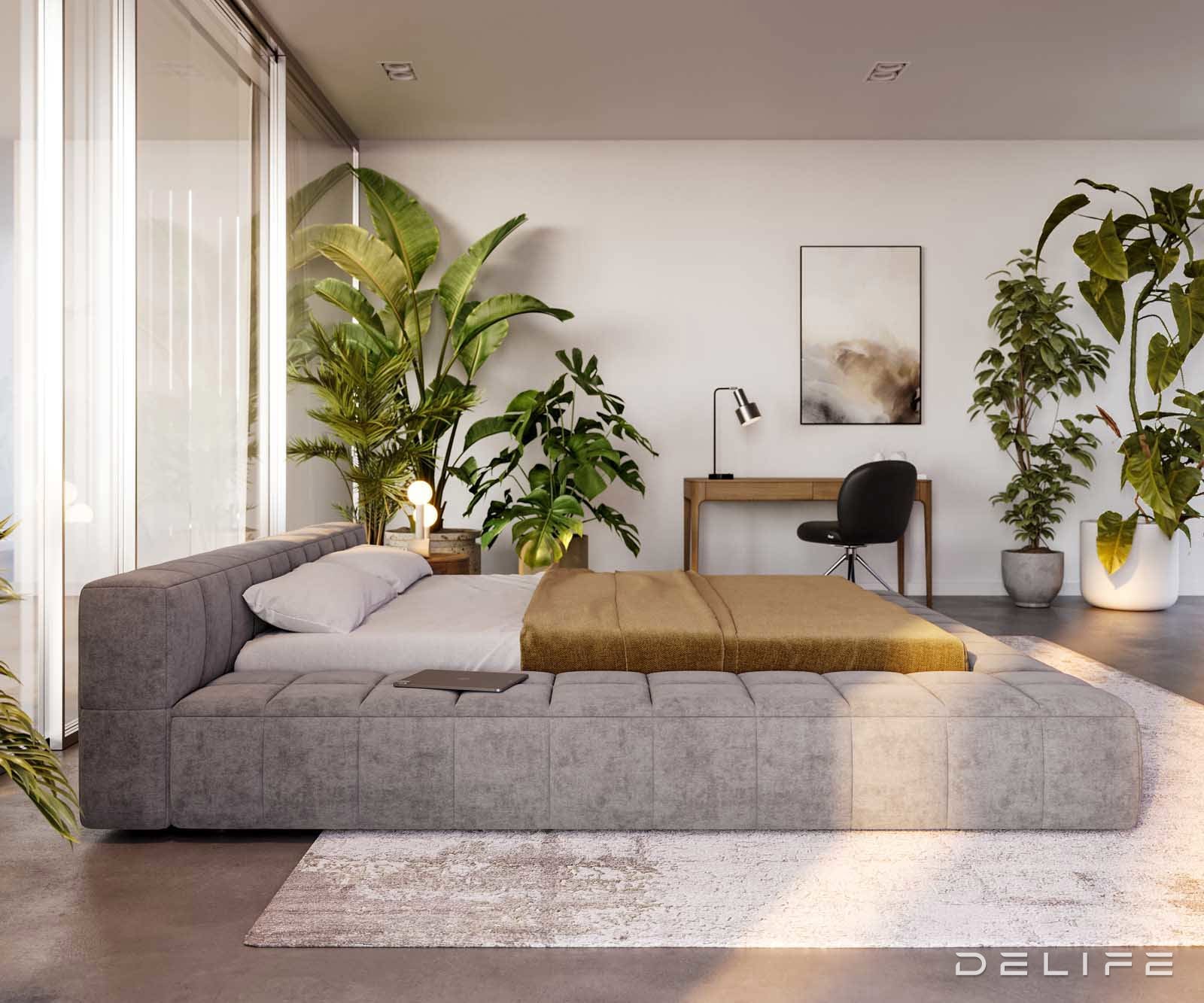 Posteljni okvir Espazio, material: mikrofibra