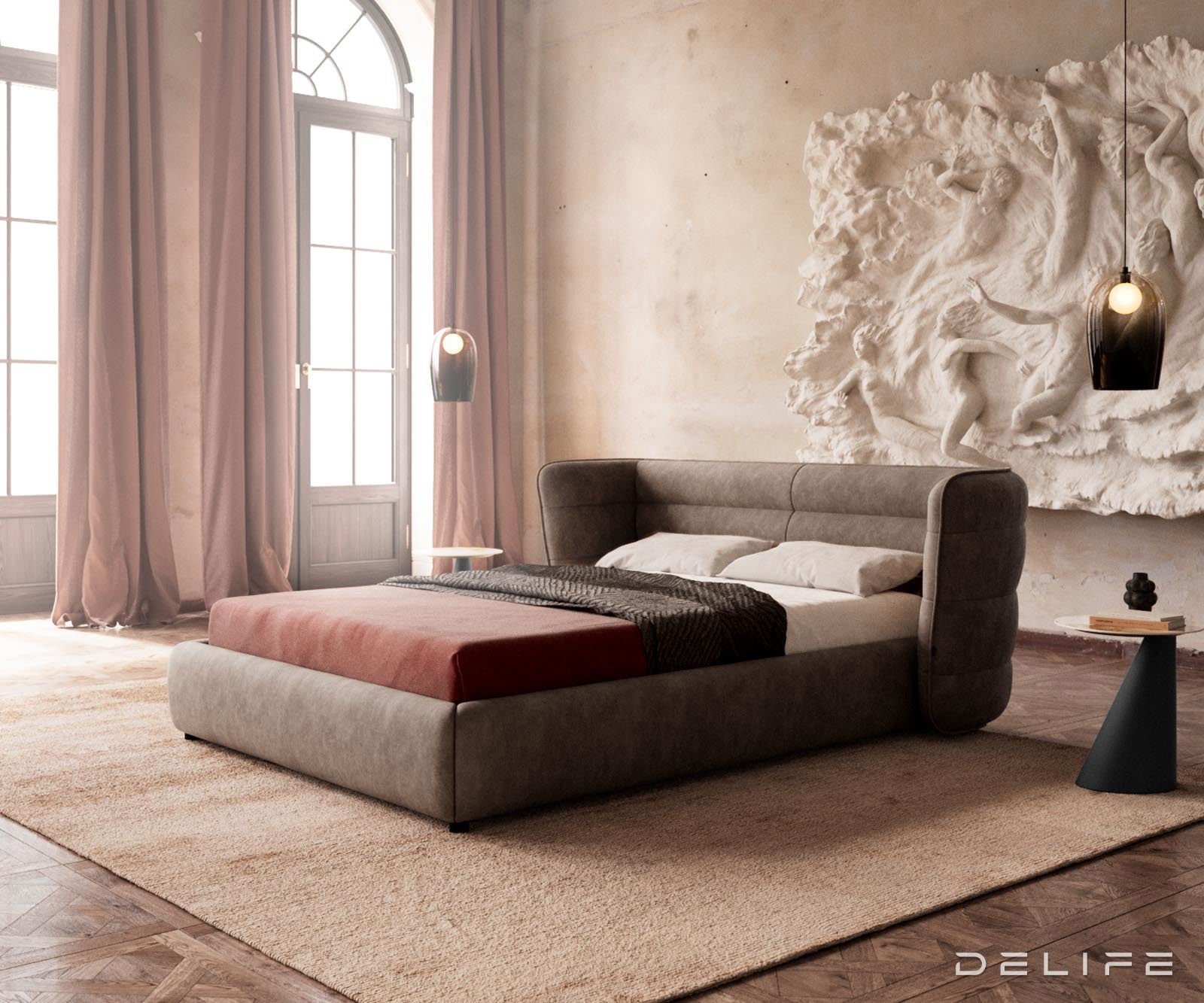 Posteljni okvir Simea, material: mikrofibra