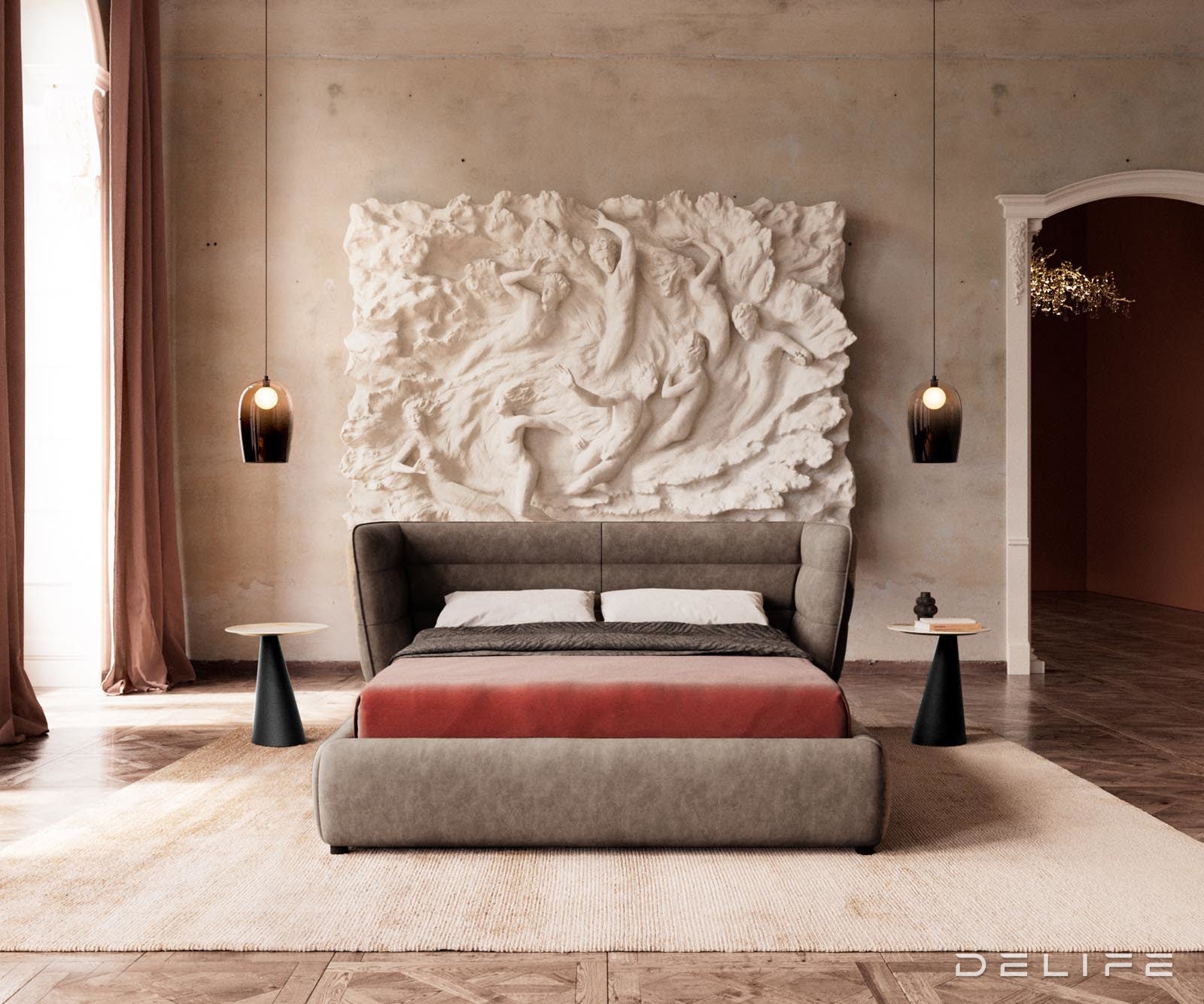 Posteljni okvir Simea, material: mikrofibra