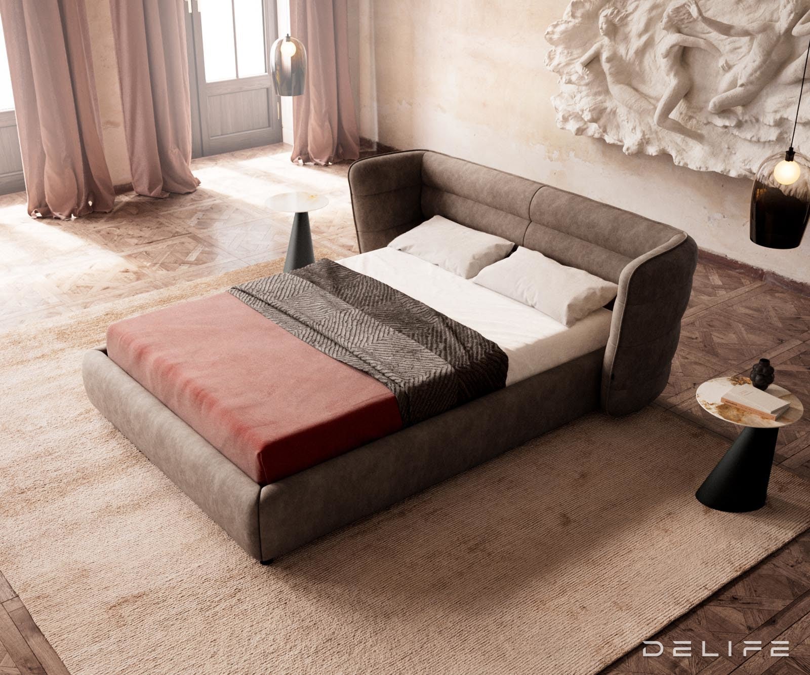 Posteljni okvir Simea, material: mikrofibra