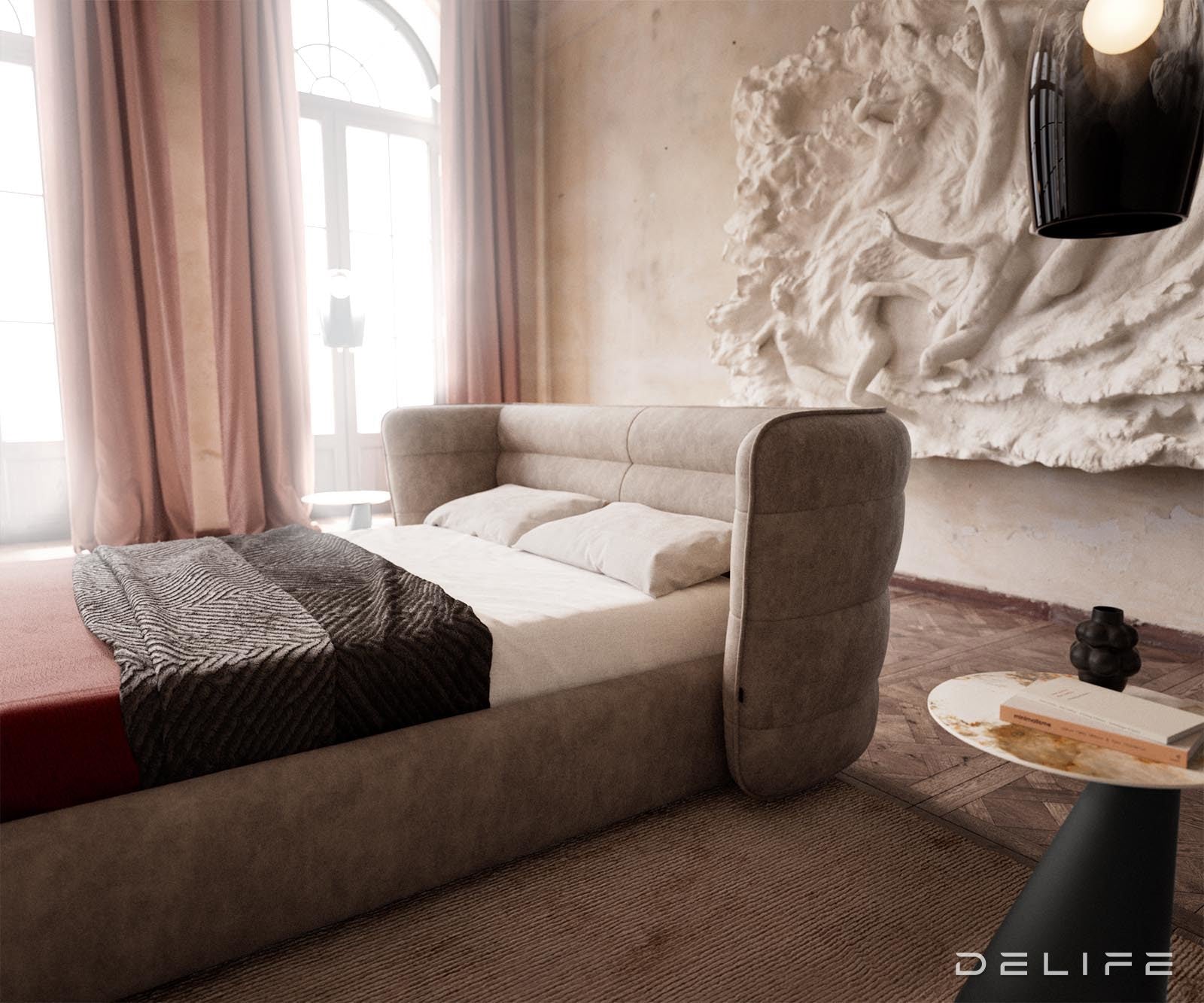 Posteljni okvir Simea, material: mikrofibra