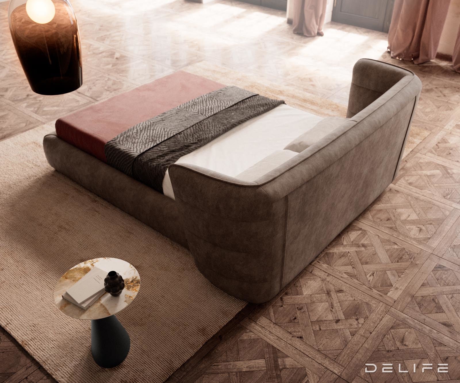 Posteljni okvir Simea, material: mikrofibra