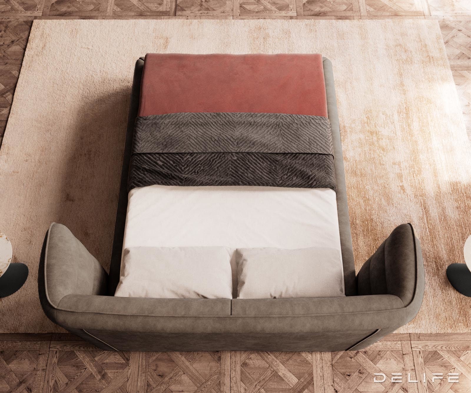 Posteljni okvir Simea, material: mikrofibra