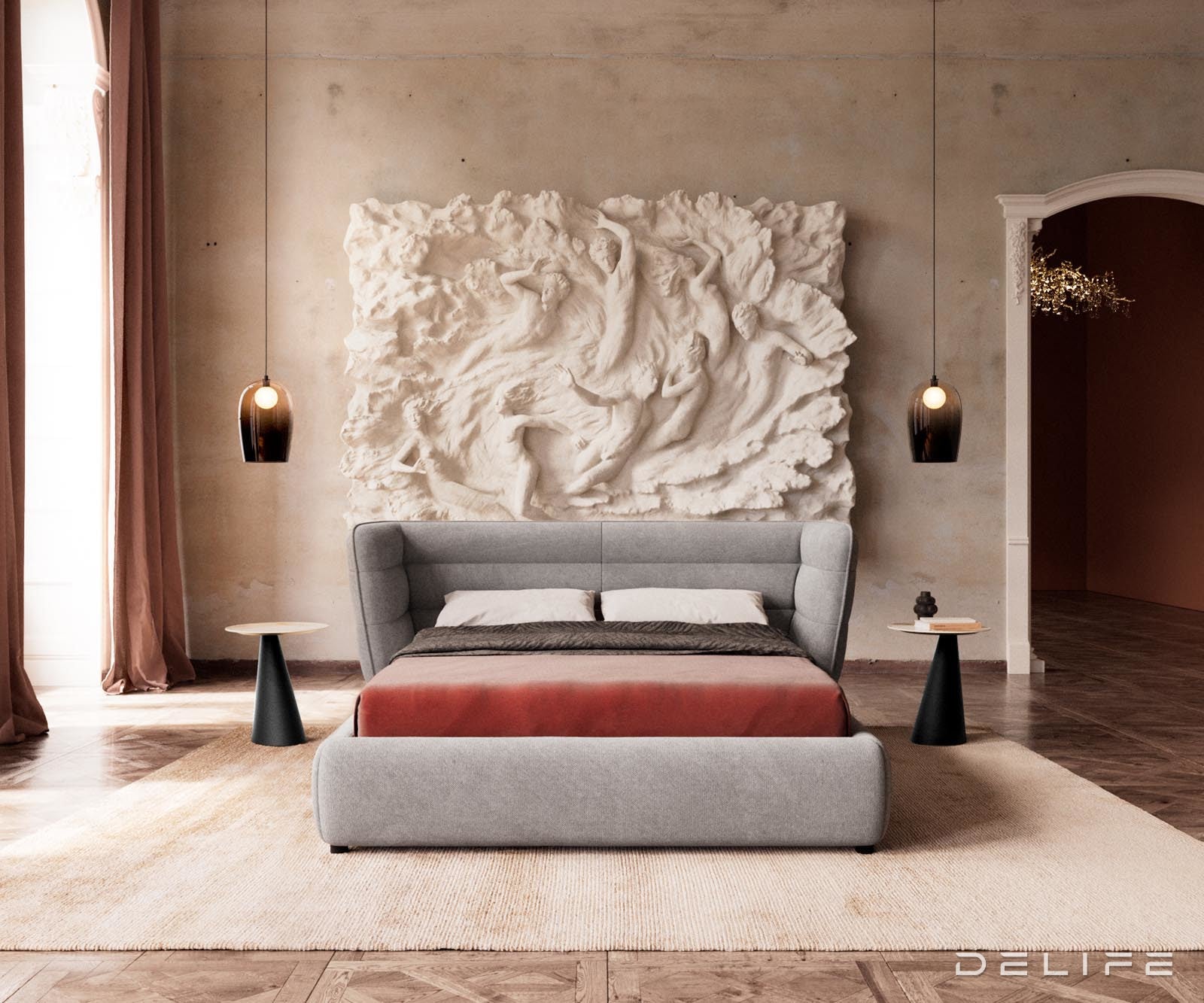 Posteljni okvir Simea, material: mikrofibra