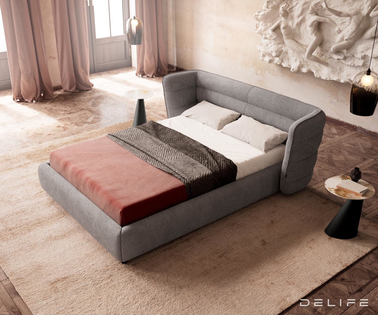 Posteljni okvir Simea, material: mikrofibra