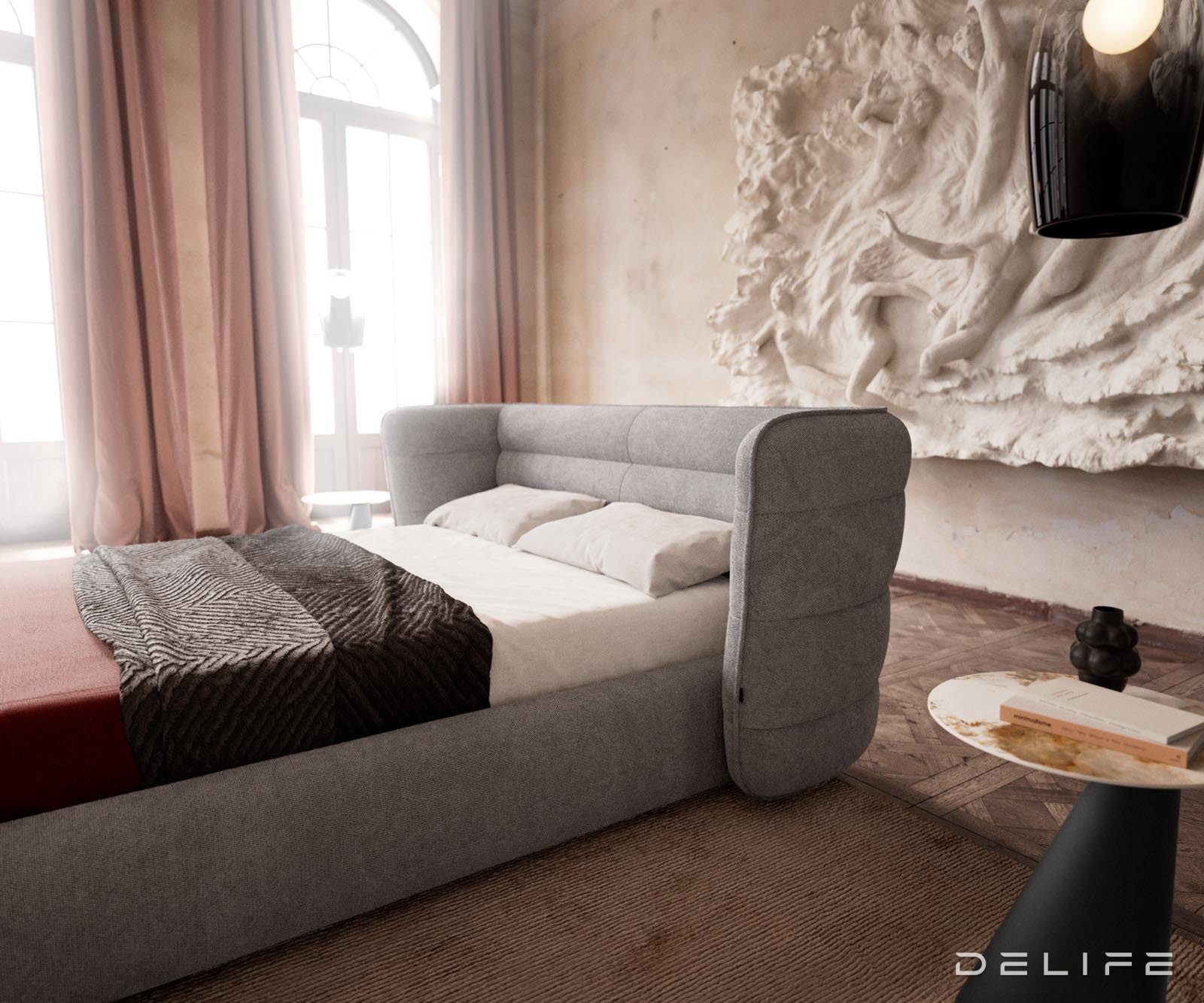 Posteljni okvir Simea, material: mikrofibra