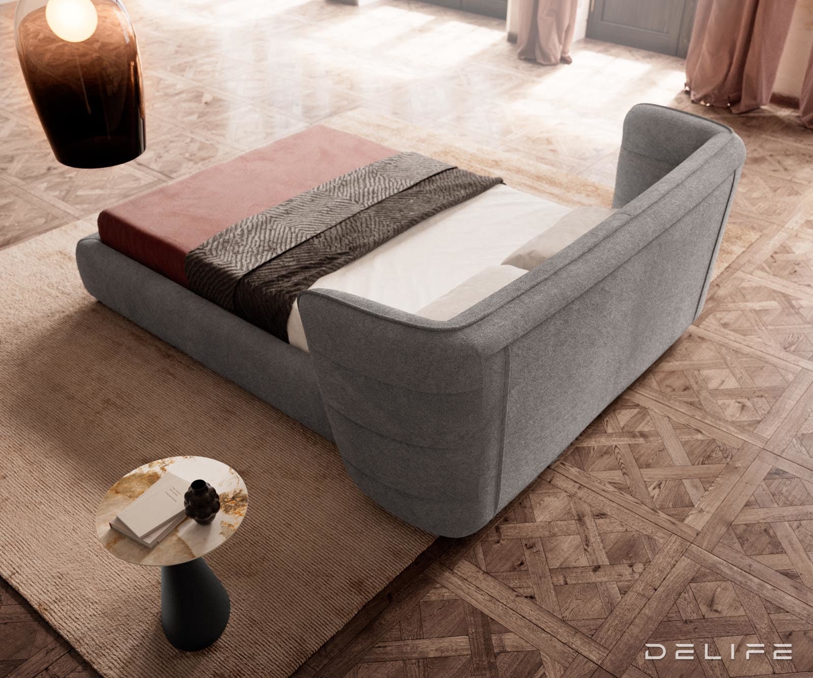 Posteljni okvir Simea, material: mikrofibra