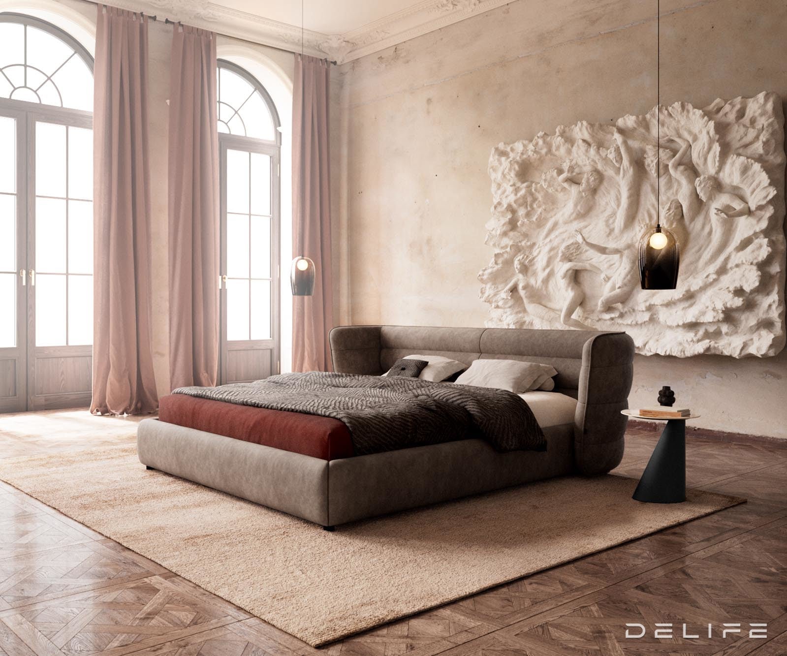 Posteljni okvir Simea, material: mikrofibra